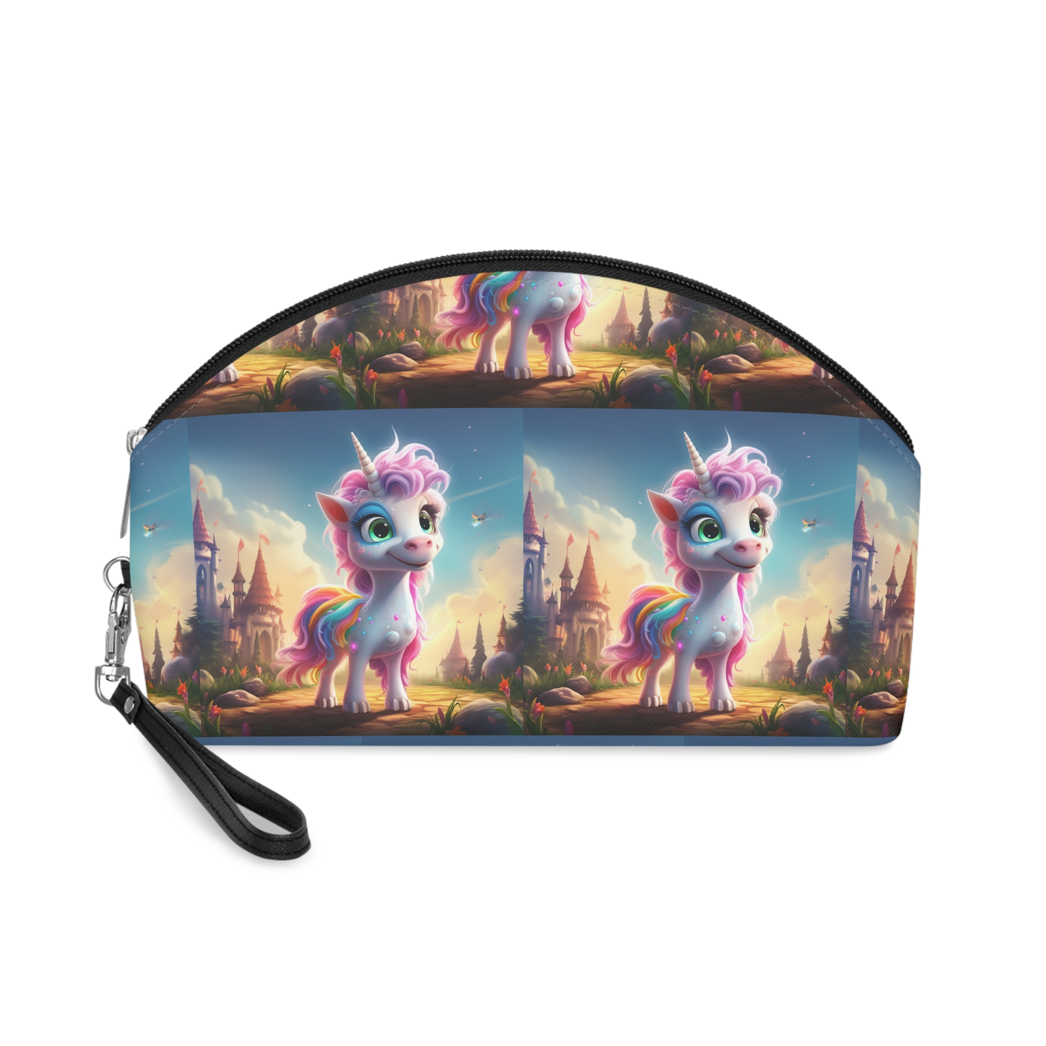 Unicorn Standing Rock Front Castle Generative Ai Makeup Bag