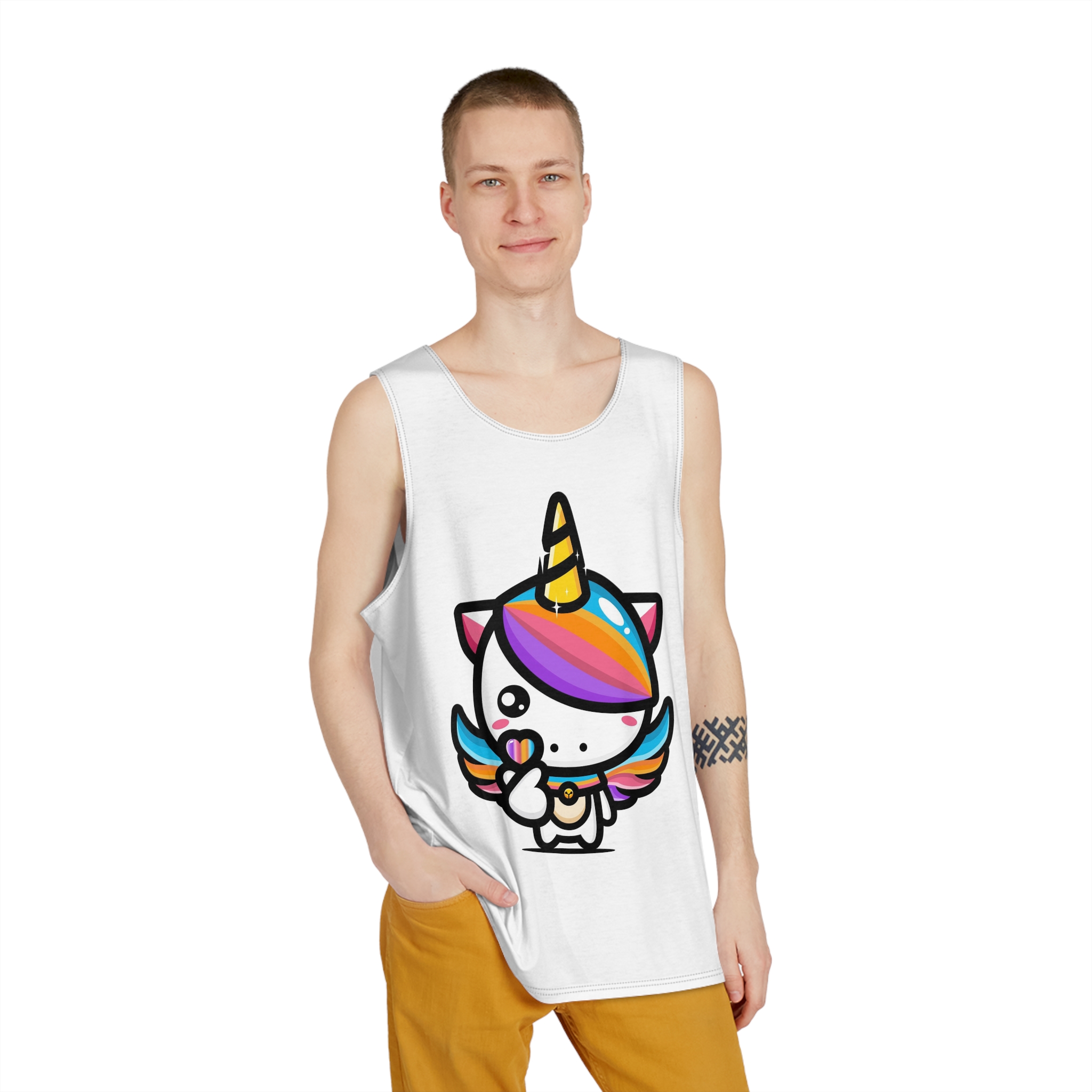 Cute Unicorn With Finger Love Pose Mens Tank Aop - Image 3