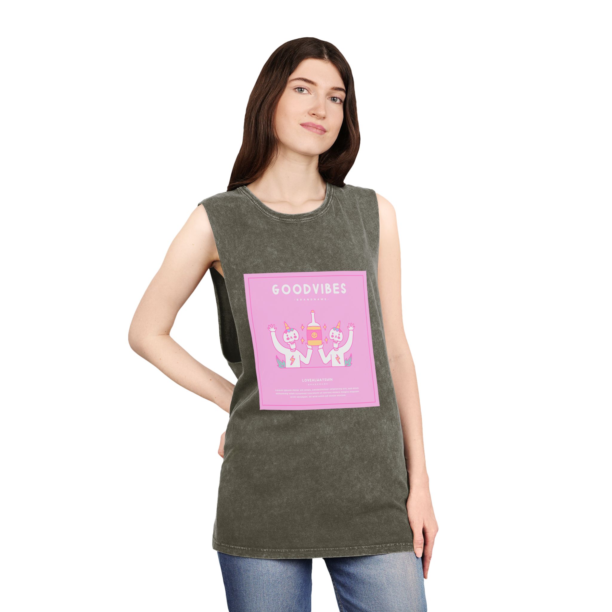 Cute Unicorn Skulls Holding Beer Bottle Illustration T Shirt Poster Unisex Stonewash Tank Top - Image 8