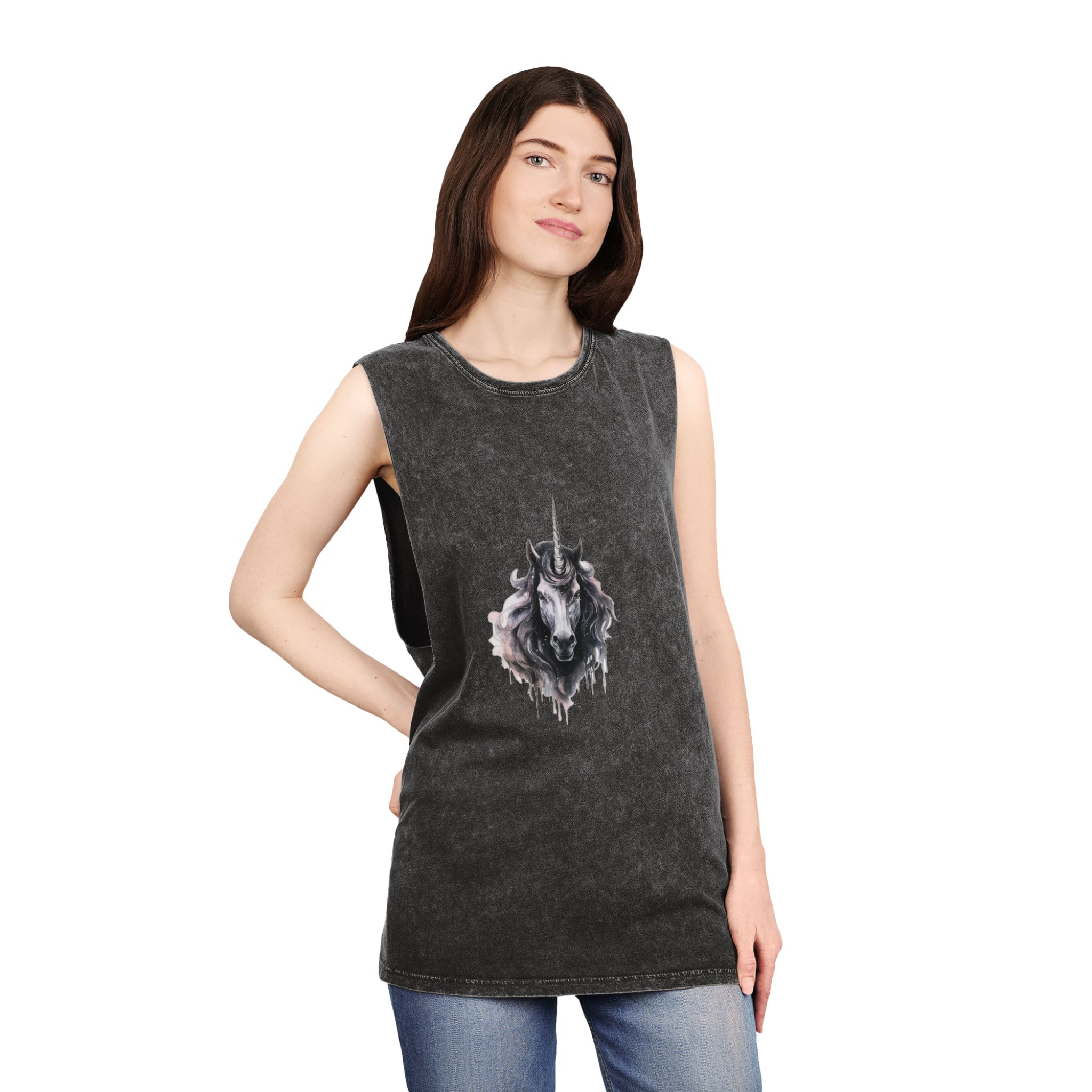 Painting Unicorn With Long Mane Horn Generative Ai Unisex Stonewash Tank Top - Image 4