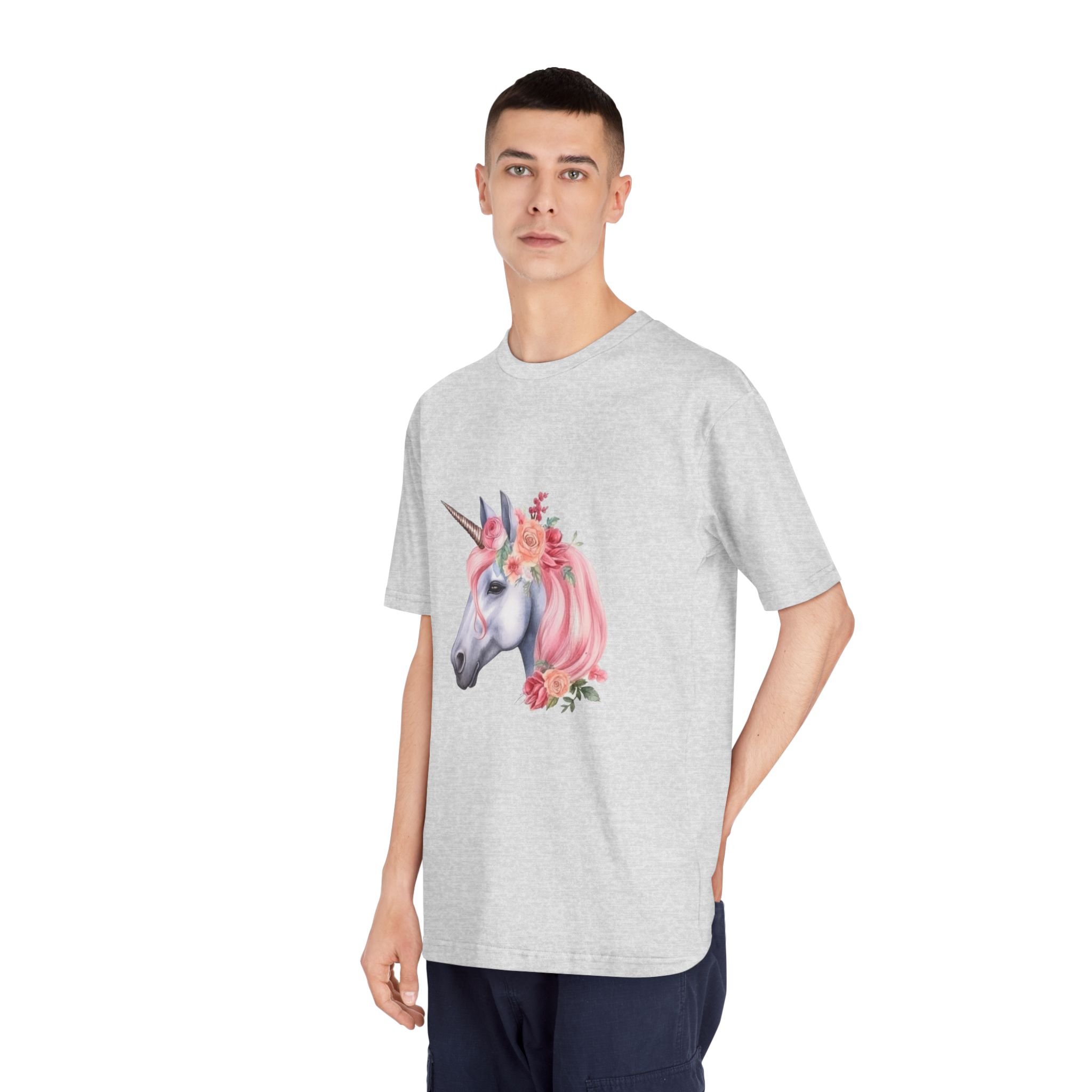 Unicorn With Pink Mane Flowers Head Generative Ai Unisex Classic Crewneck T Shirt - Image 16