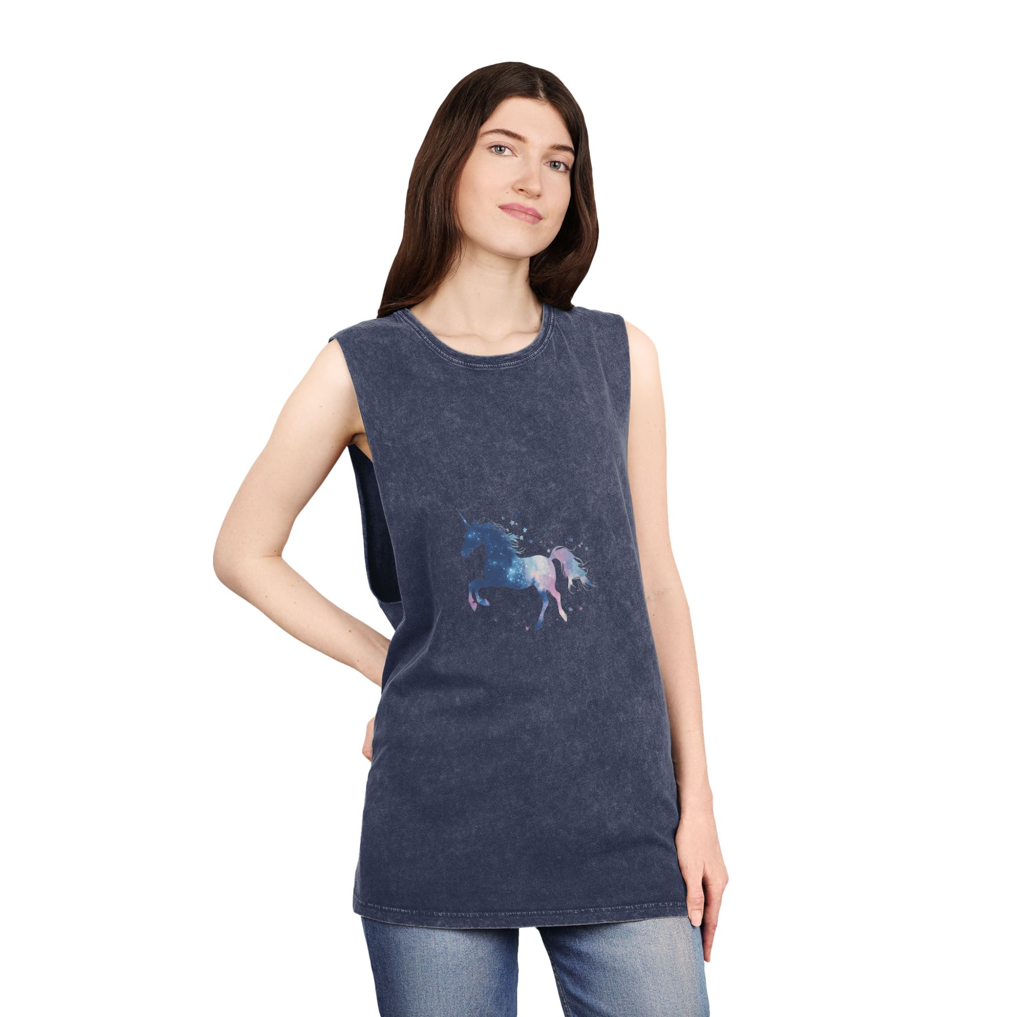 Celestial Unicorn Watercolor Painting Unisex Stonewash Tank Top - Image 16