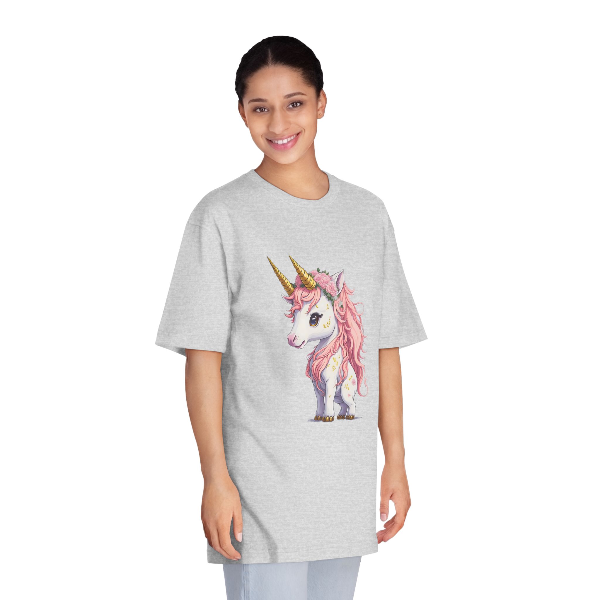 Pink Baby Unicorn Cartoon With Gold Horn Generative Ai (1) Unisex Classic Crewneck T Shirt - Image 15