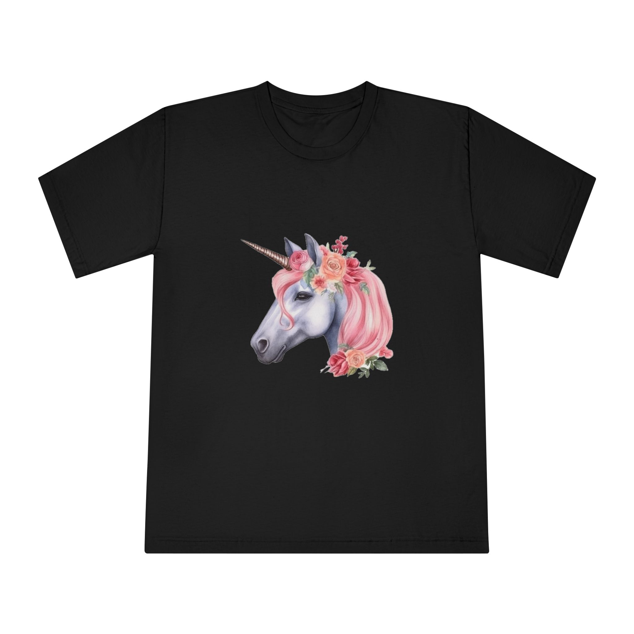 Unicorn With Pink Mane Flowers Head Generative Ai Unisex Classic Crewneck T Shirt - Image 5