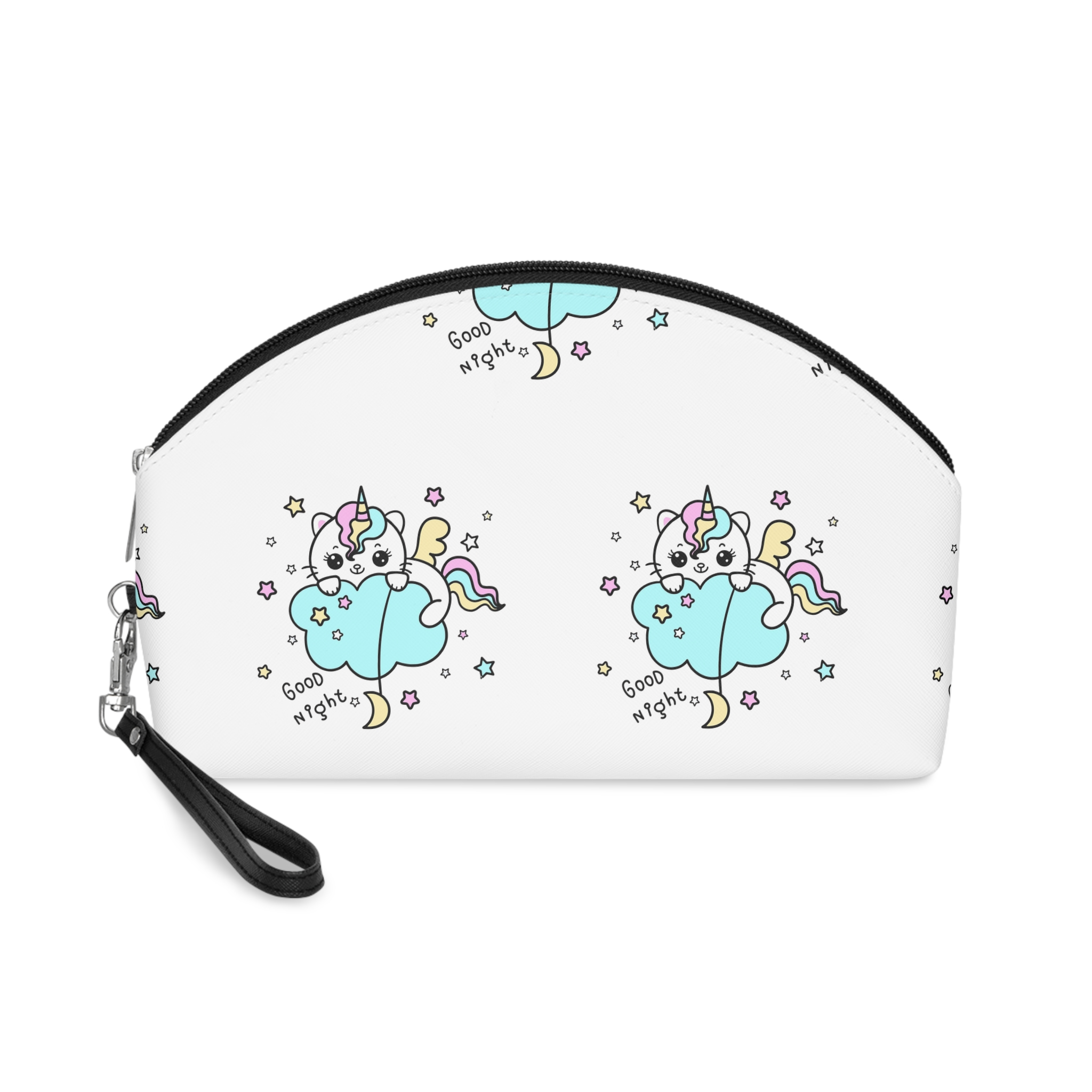 Cute Unicorn Cat Cloud Good Night Illustration Makeup Bag
