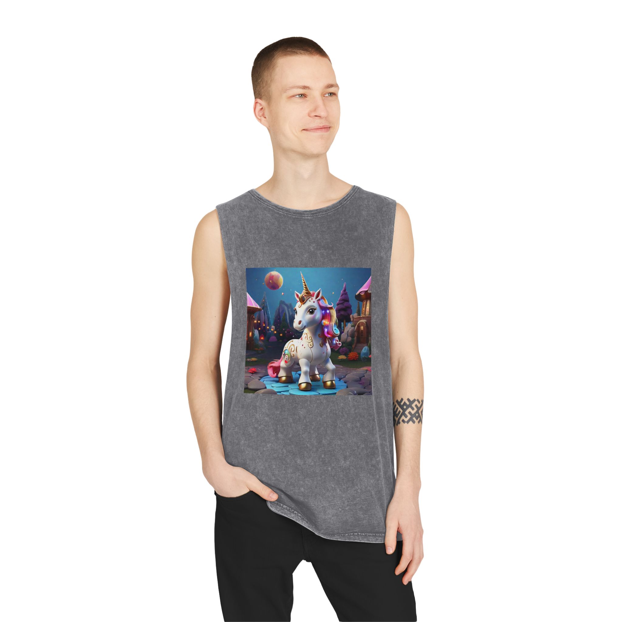 Animated Unicorn Children Generated By Ai (3) Unisex Stonewash Tank Top - Image 11