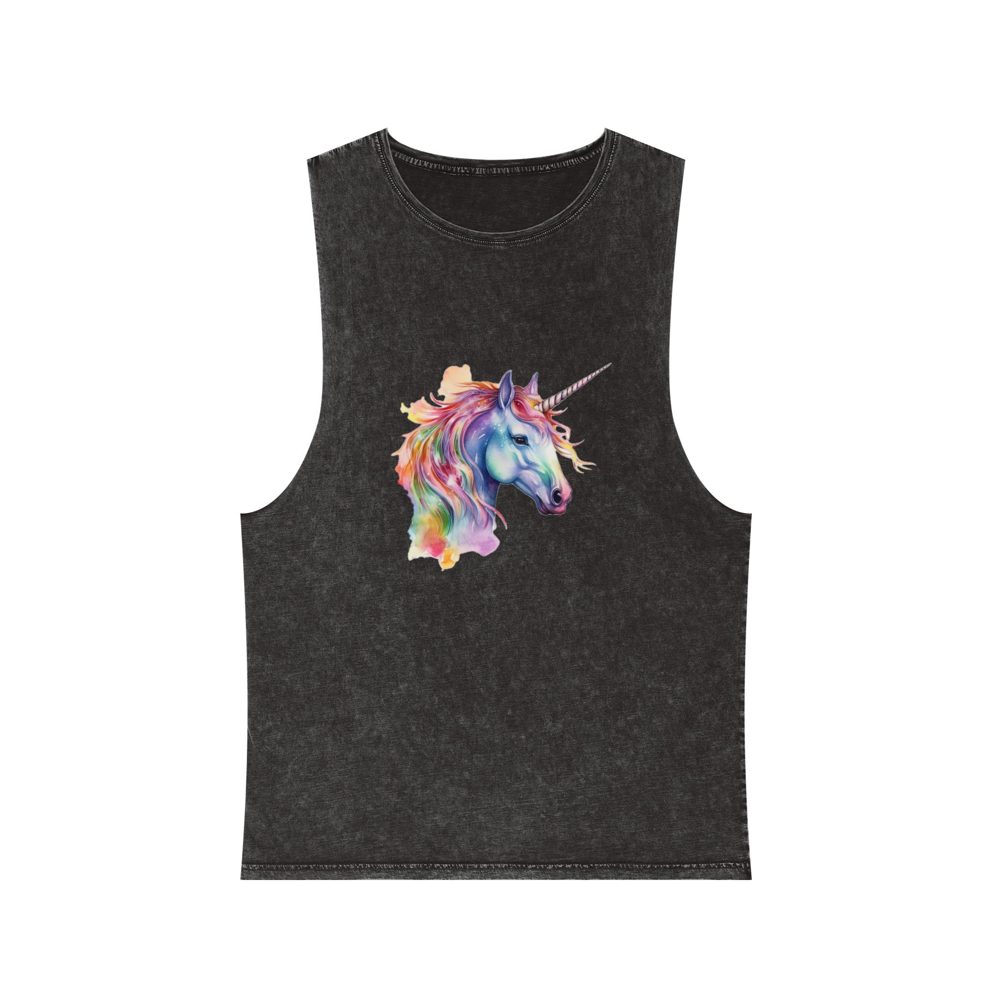 Unicorn Portrait Watercolor Illustration Rainbow Animal Watercolor Character Isolated White Unisex Stonewash Tank Top