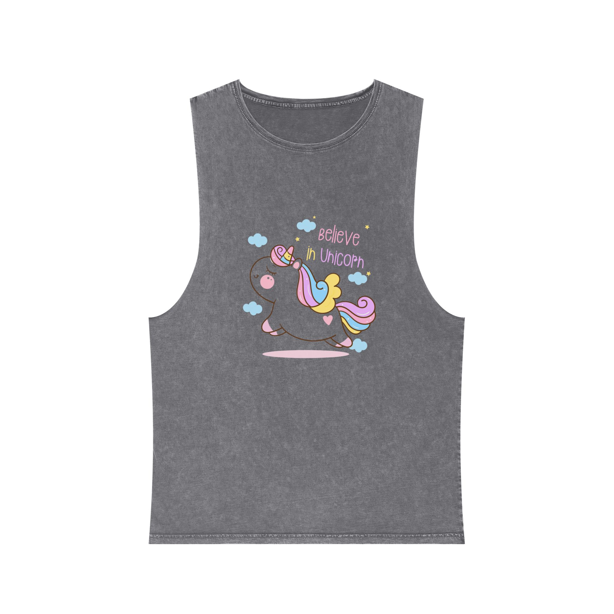 Cute Unicorn Cartoon Jump Air Flat Style Unisex Stonewash Tank Top - Image 9