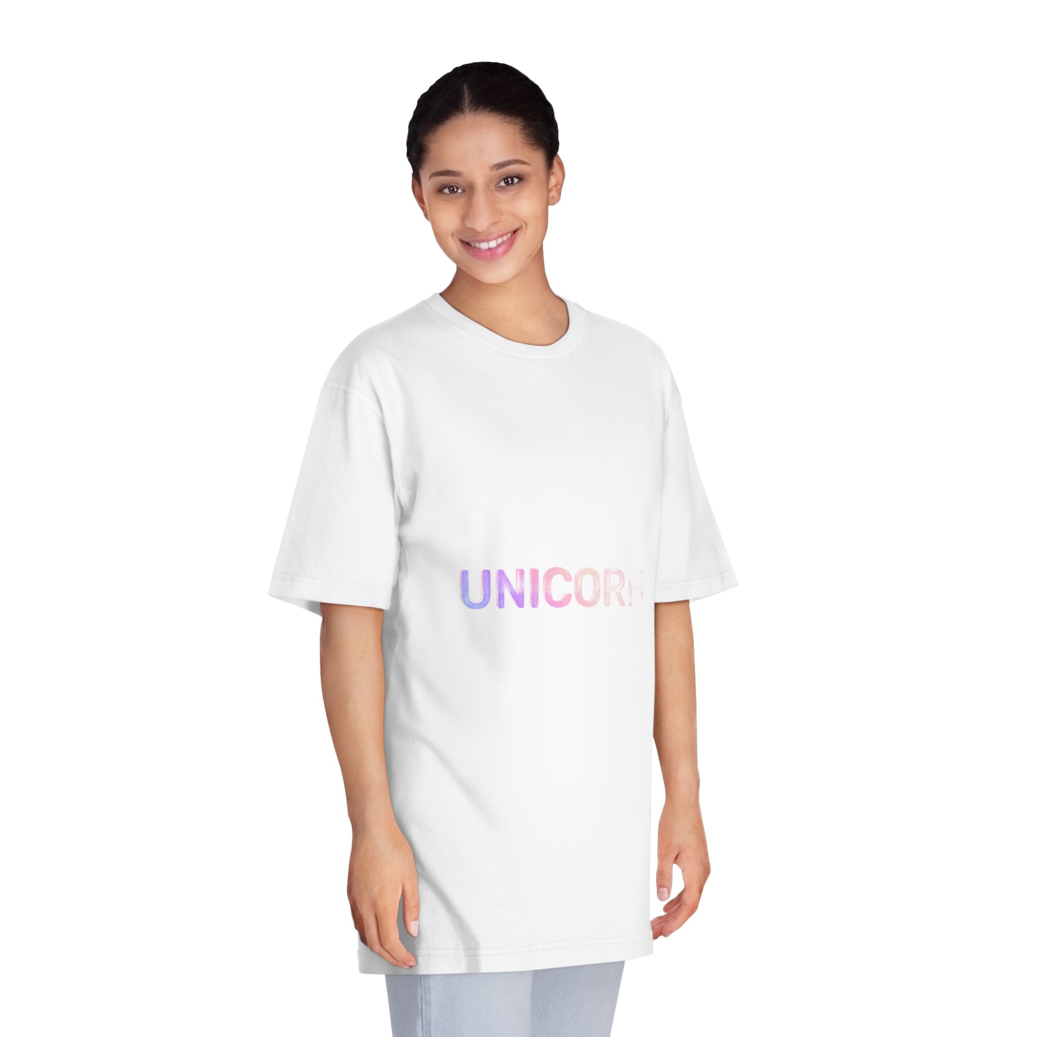 Unicorn Word Holographic Text Style Unisex Classic Crewneck T Shirt - Image 3