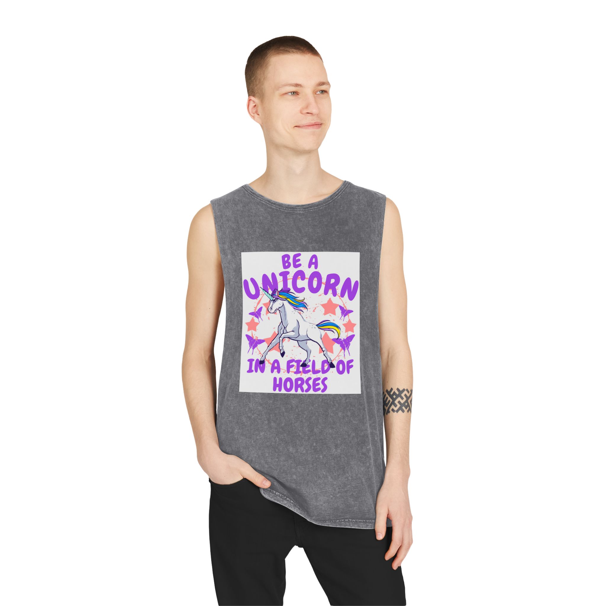 Be Unicorn Unisex Stonewash Tank Top - Image 11