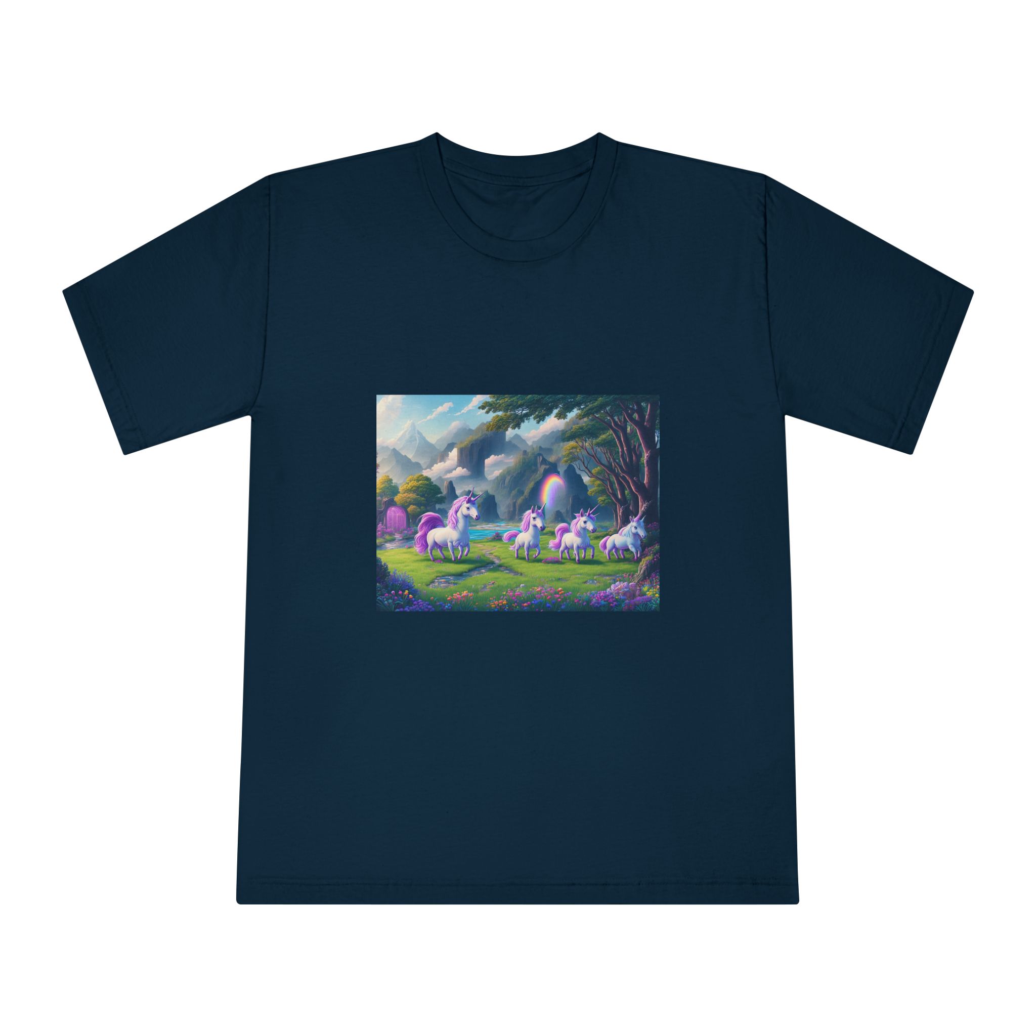 Painting Group Unicorns Landscape With Mountains Background Unisex Classic Crewneck T Shirt - Image 17