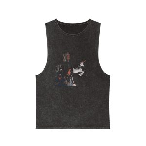 Illustration Unicorn Forest With Flowers Trees Generative Ai Unisex Stonewash Tank Top