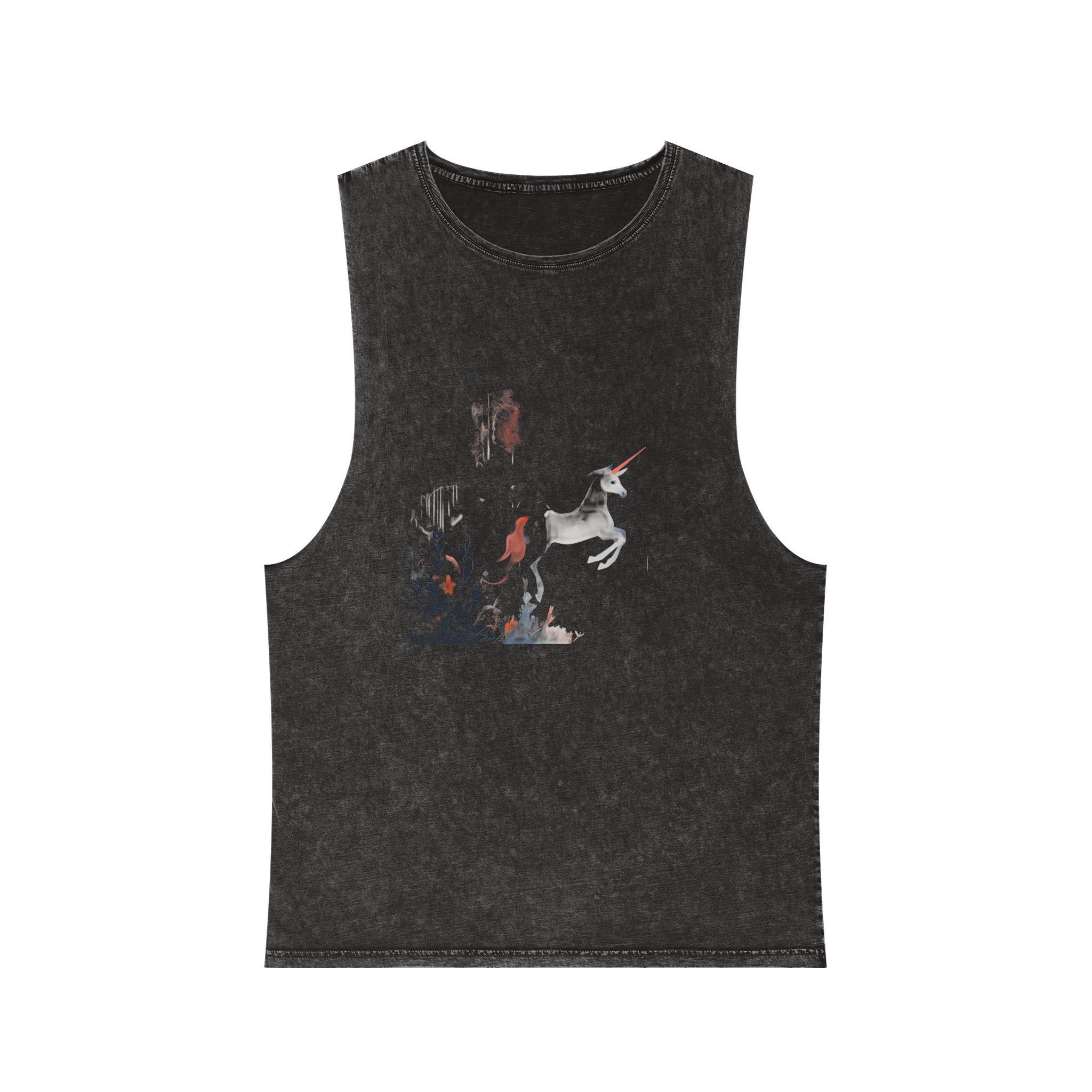 Illustration Unicorn Forest With Flowers Trees Generative Ai Unisex Stonewash Tank Top