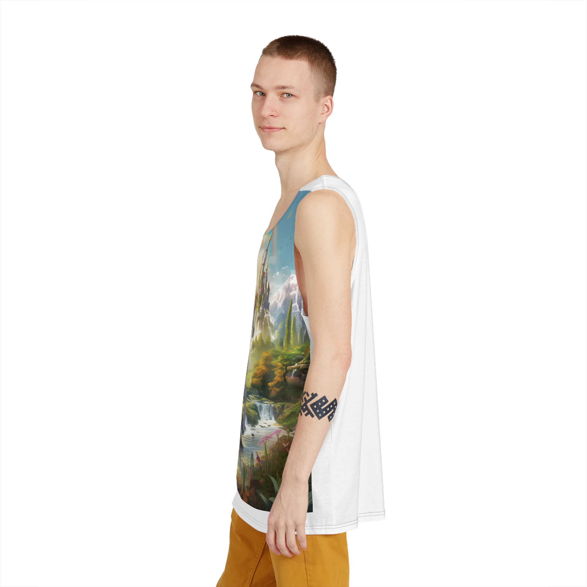 Painting Unicorn Fantasy Setting With Castle Background Generative Ai Mens Tank Aop