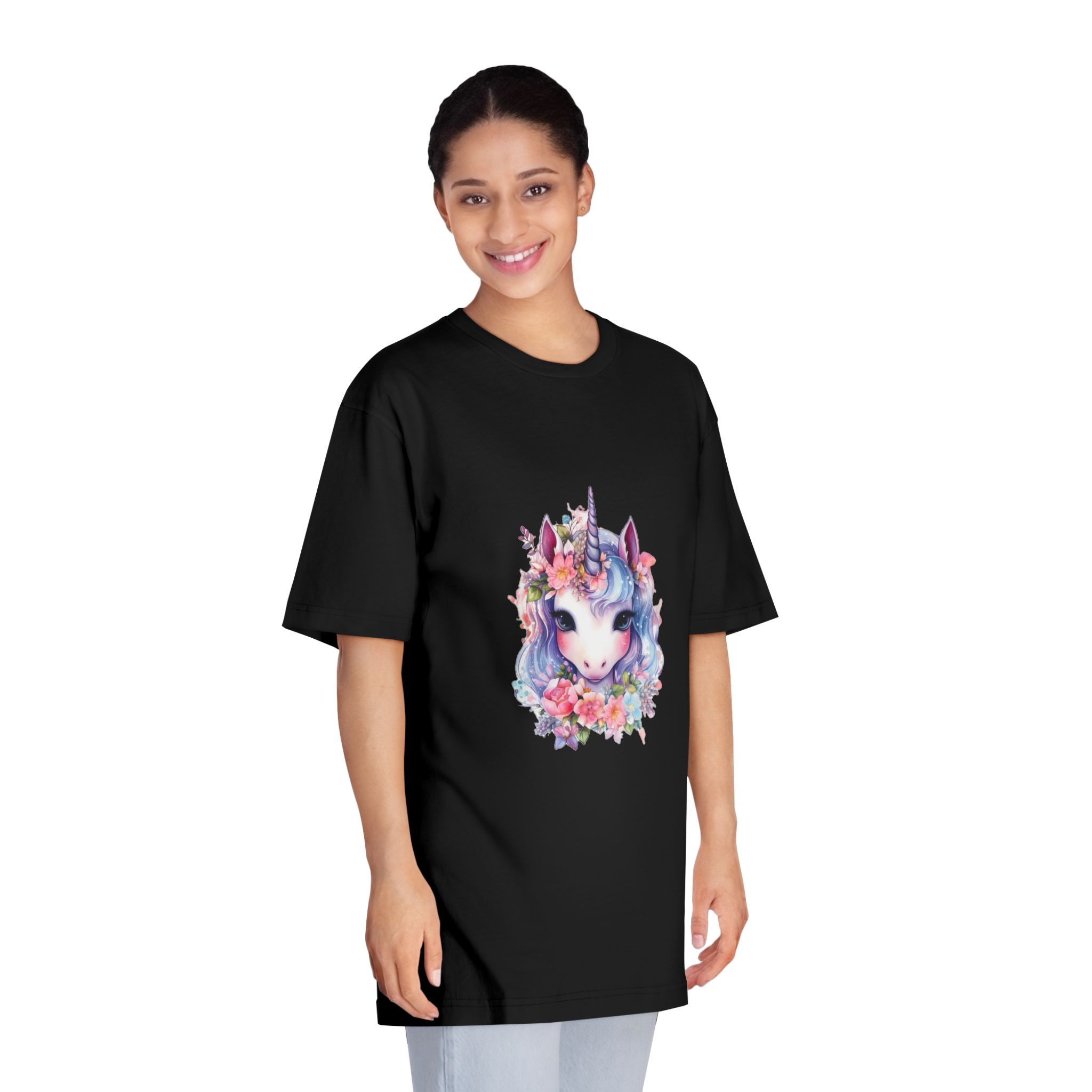 Cute Colorful Magic Unicorn With Flowers Watercolor Style (1) Copy Unisex Classic Crewneck T Shirt - Image 7