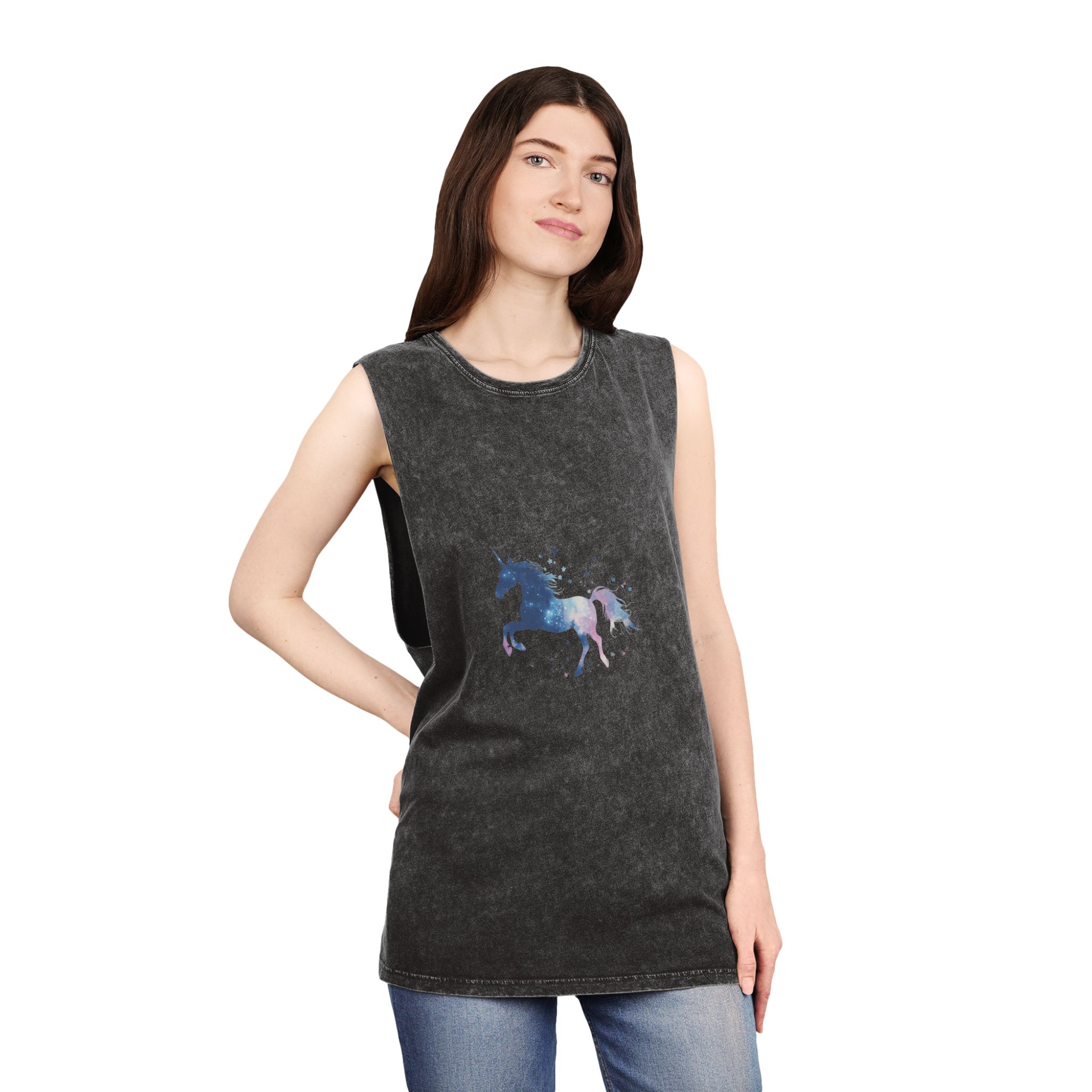Celestial Unicorn Watercolor Painting Unisex Stonewash Tank Top - Image 4