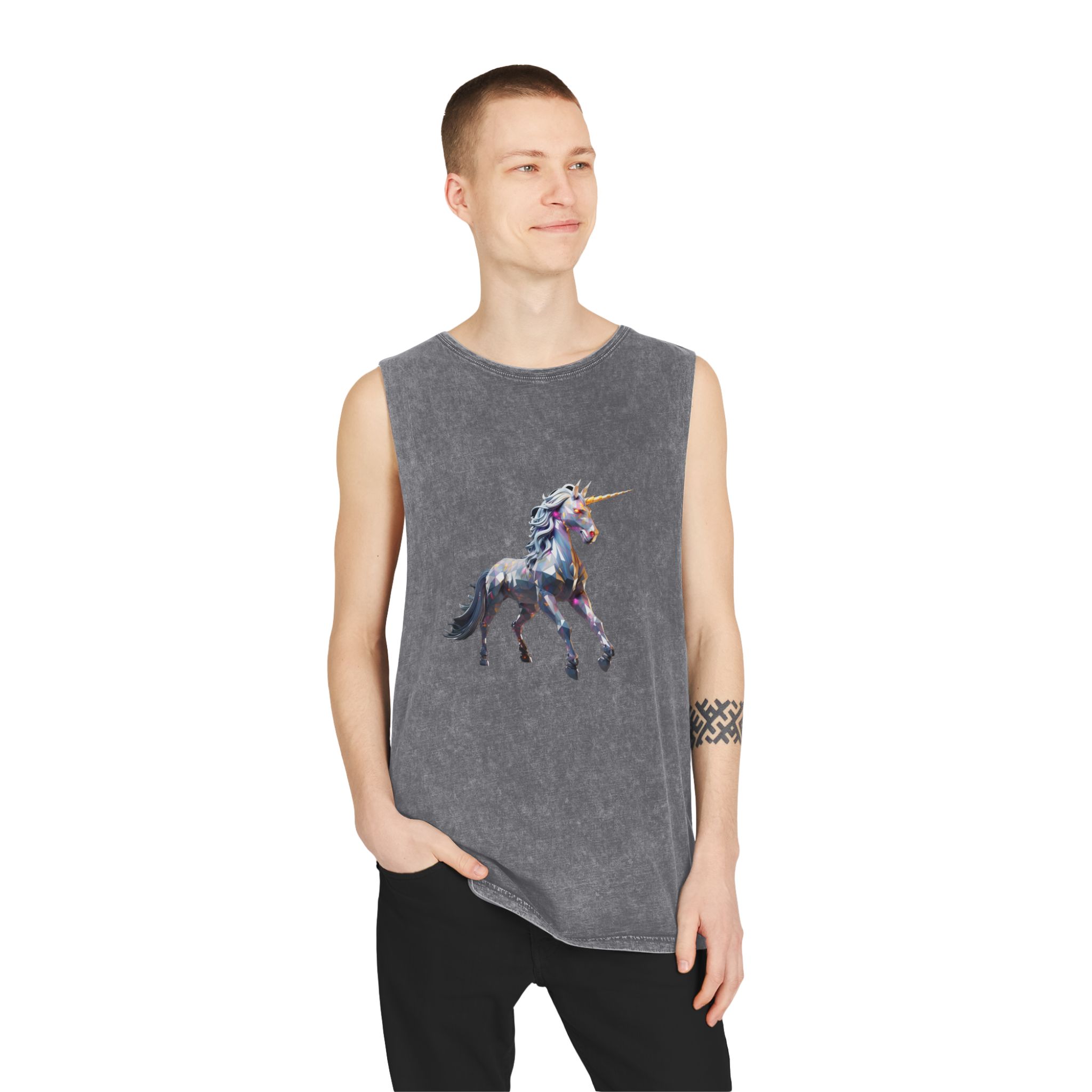 Mythical Unicorn Poly Style Unisex Stonewash Tank Top - Image 11