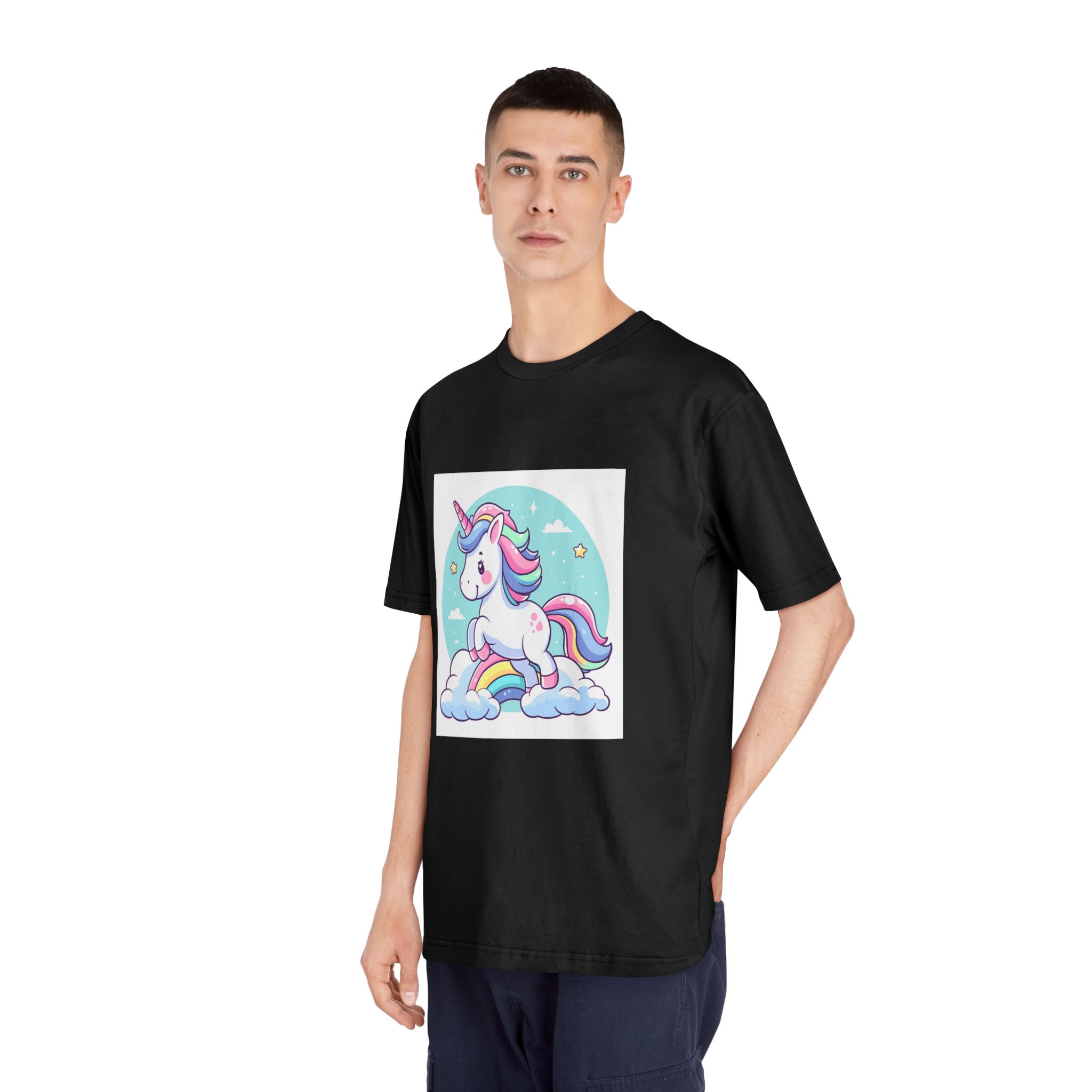 Cartoon Unicorn With Rainbow Its Tail Unisex Classic Crewneck T Shirt - Image 8