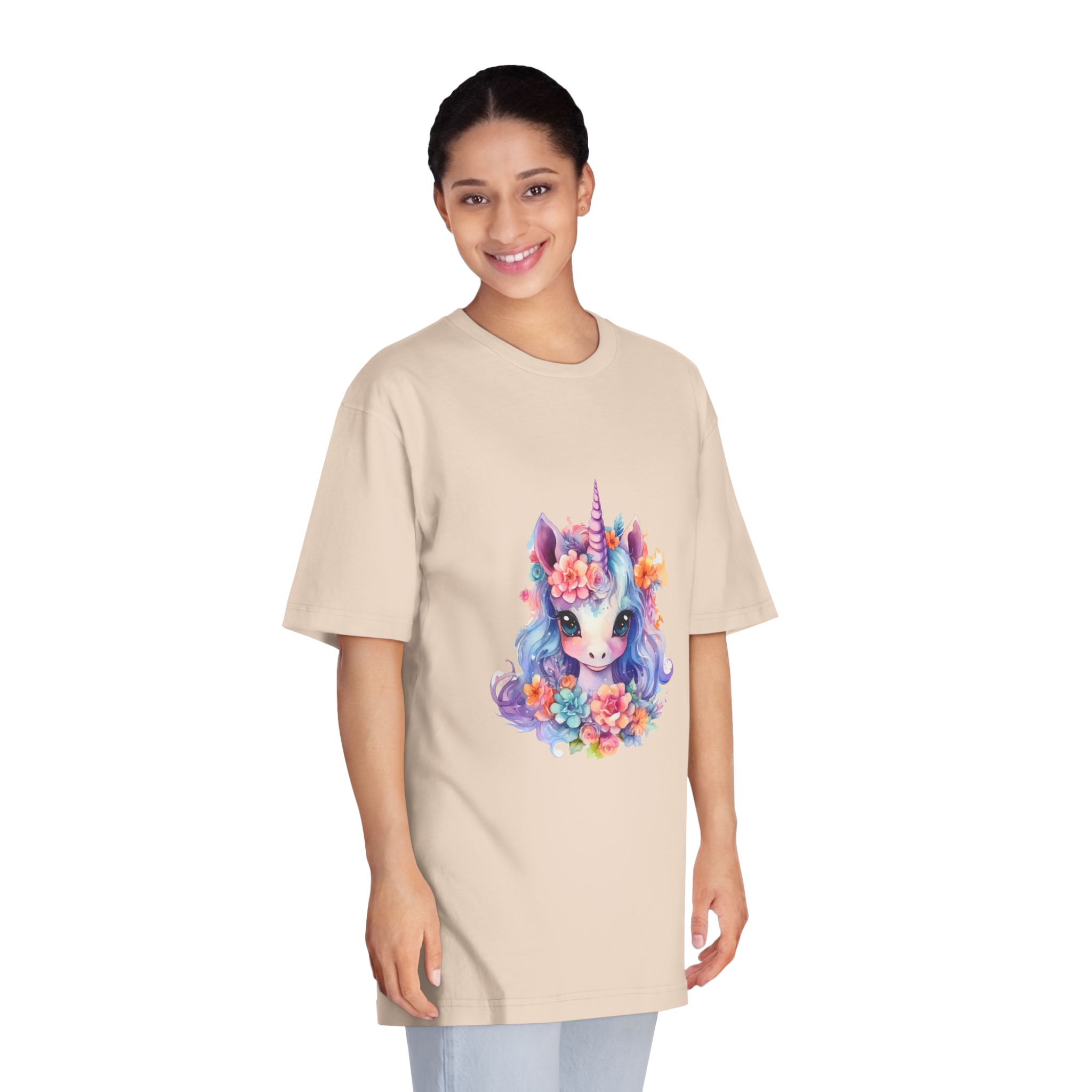 Cute Colorful Magic Unicorn With Flowers Watercolor Style (9) Unisex Classic Crewneck T Shirt - Image 11