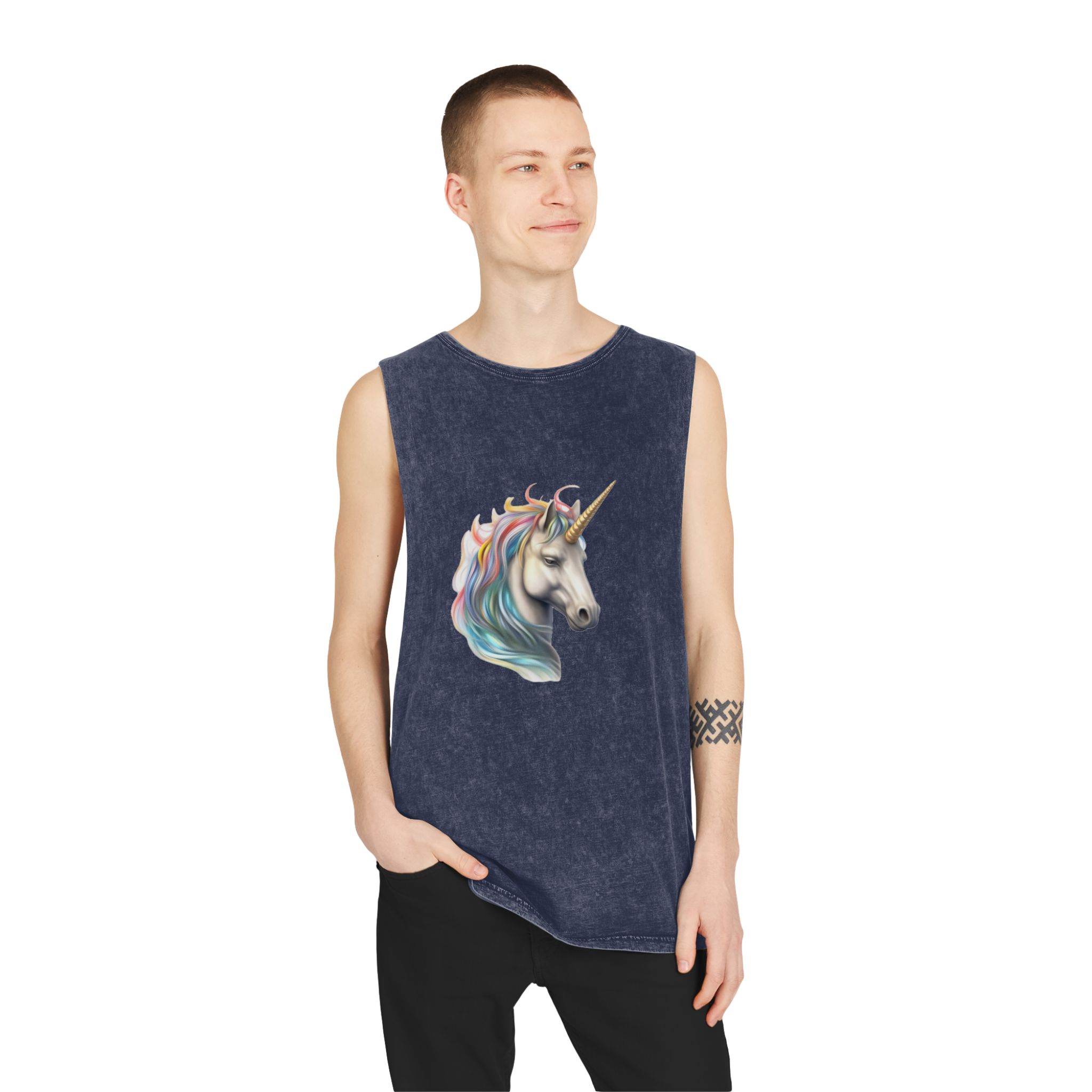 There Is Drawing Unicorn With Colorful Mane Generative Ai Unisex Stonewash Tank Top - Image 15