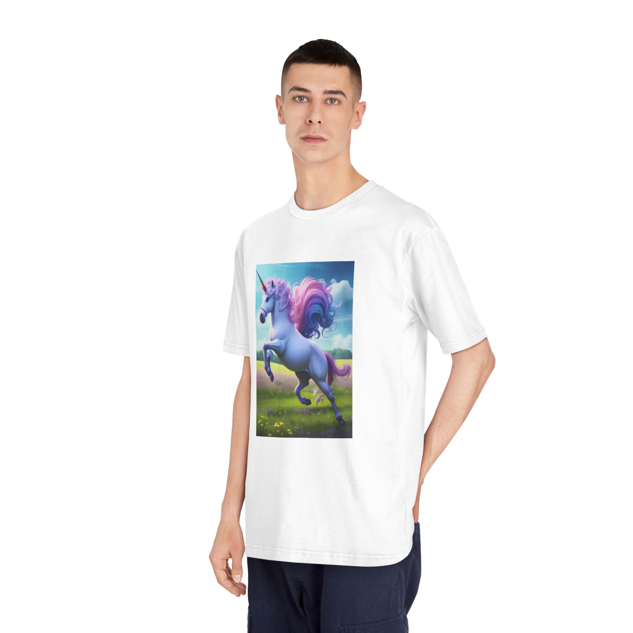 Beautiful Unicorn Running Magical Meadow Unicorn Background Images Whimsical Unicorn (37) Unisex Classic Crewneck T Shirt - Image 4