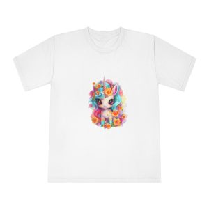Illustration Unicorn Cartoon With Flower White Background Generative Ai (2) Unisex Classic Crewneck T Shirt