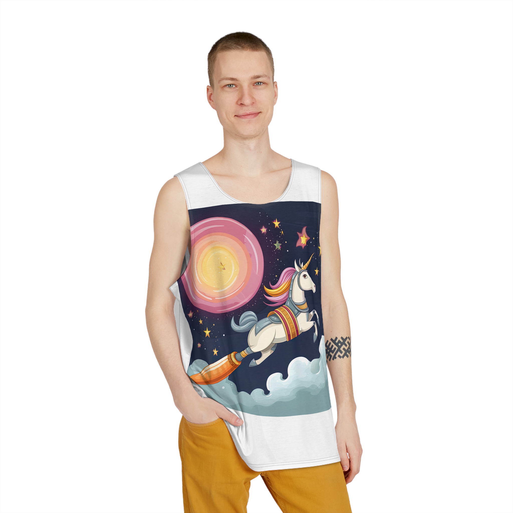 Unicorn With Star Its Tail Is Flying Sky Mens Tank Aop - Image 3