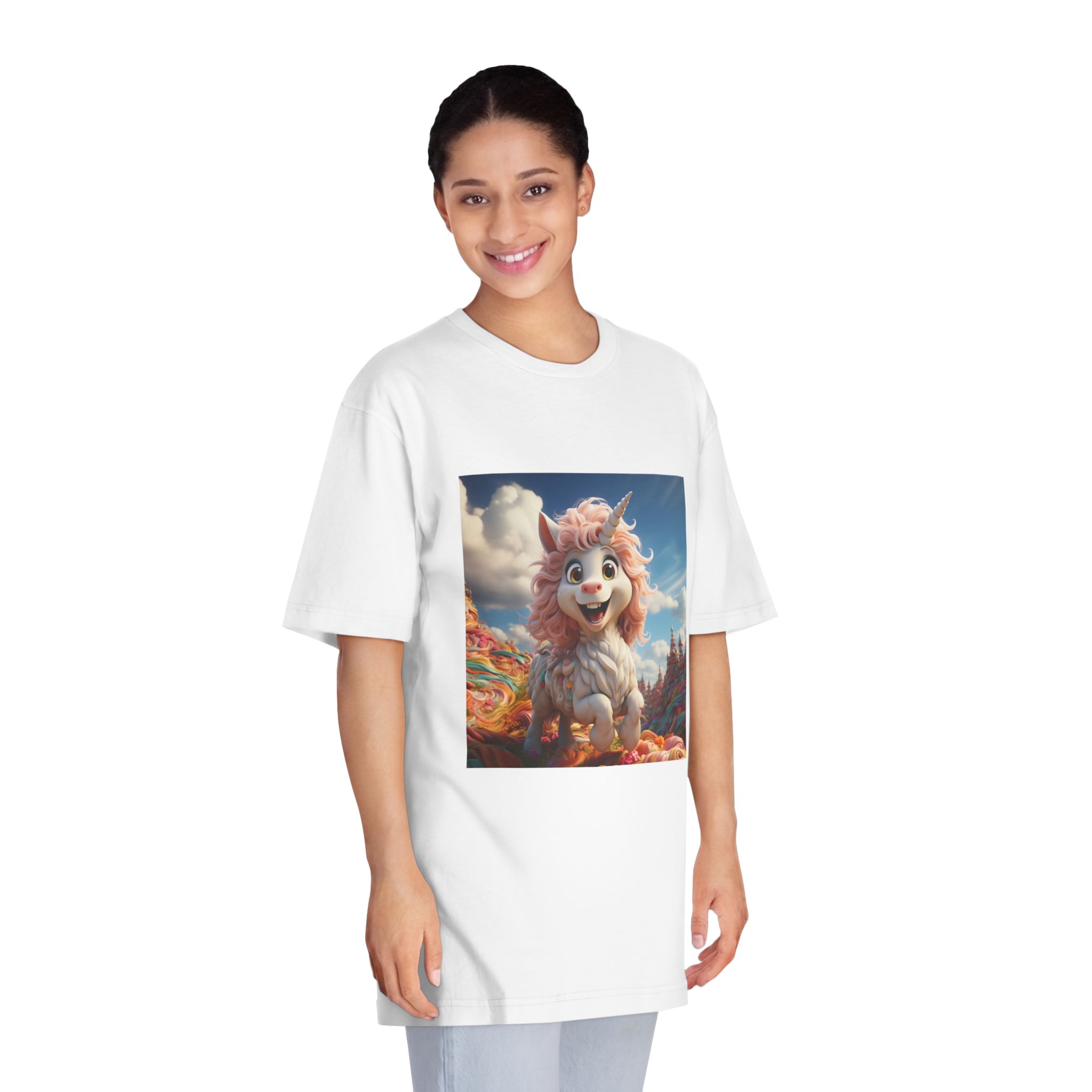 There Is Cartoon Unicorn That Is Standing Field Candy Generative Ai Unisex Classic Crewneck T Shirt - Image 3
