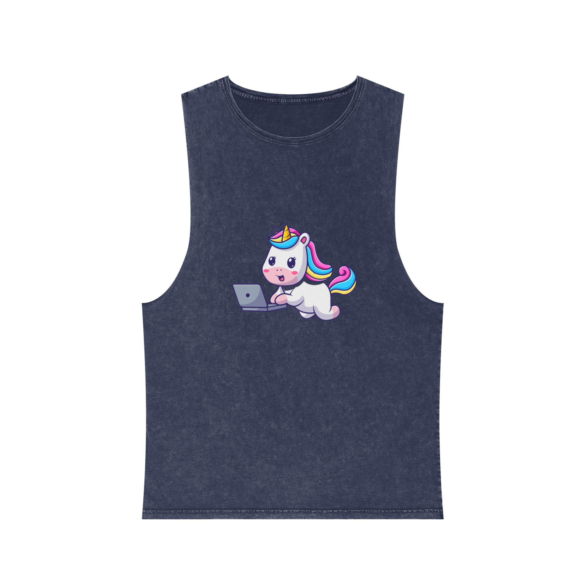 Cute Unicorn Computer Unisex Stonewash Tank Top - Image 13