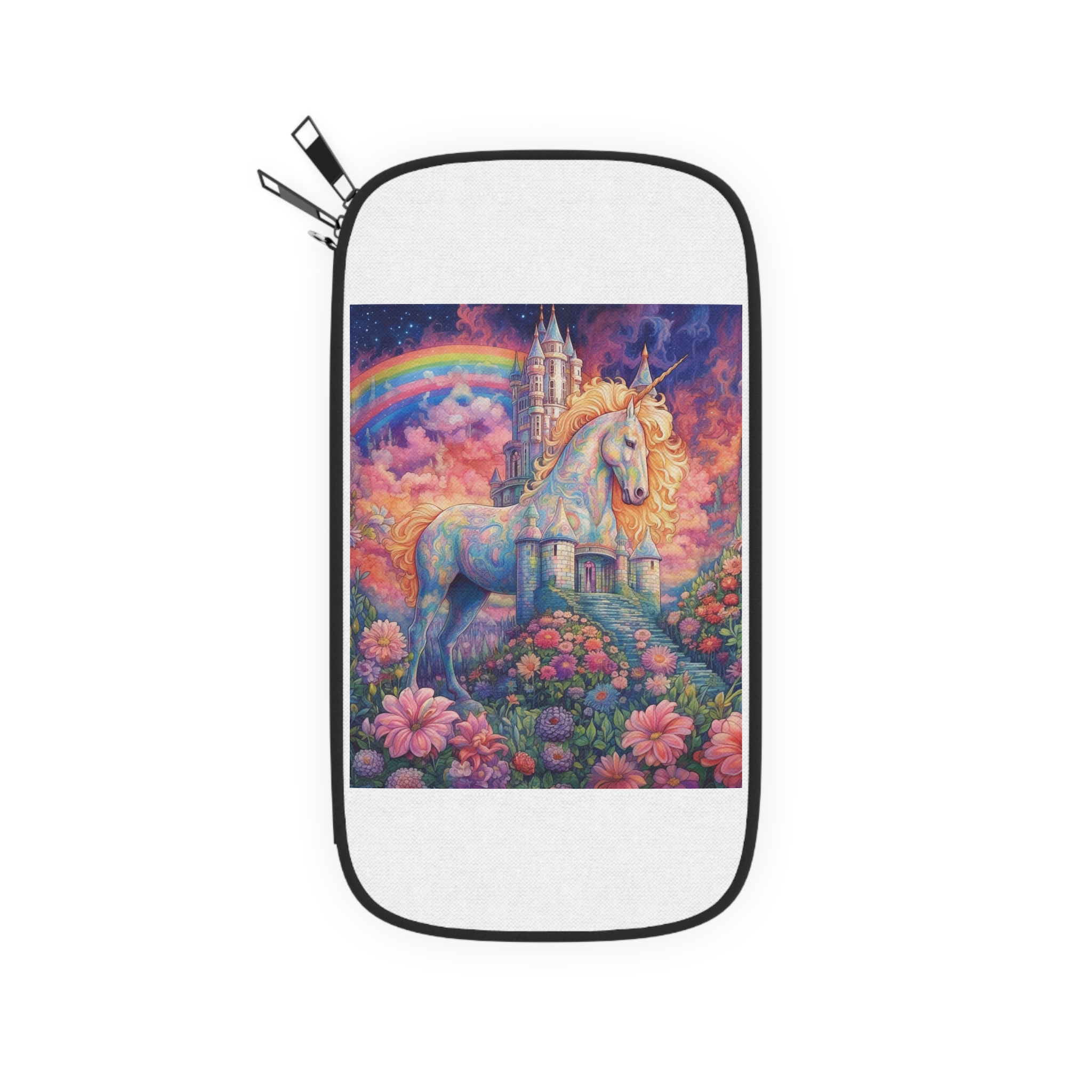 Painting Unicorn Field Flowers With Castle Background Generative Ai (1) Passport Wallet - Image 2