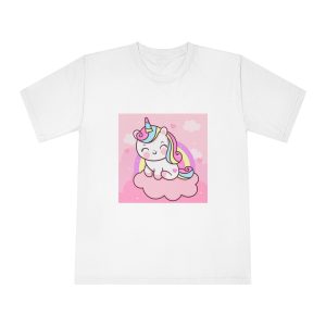 Cute Unicorn Vector On Sweet Cloud and Heart With Rainbow Pony Cartoon Kawaii Animals Background Valentines Day Gift Unisex Classic Crewneck T Shirt