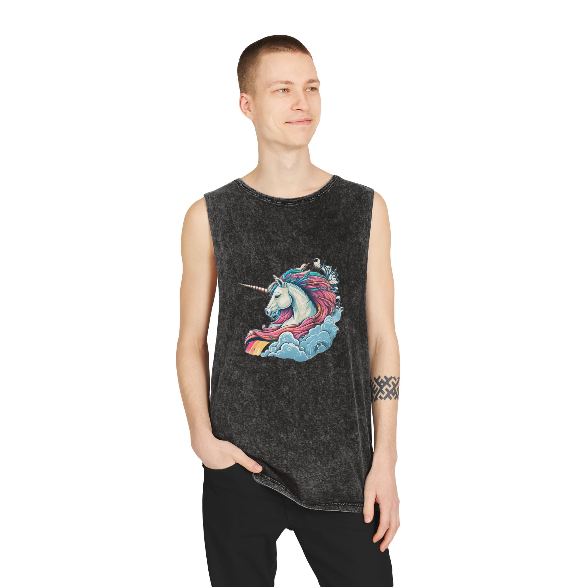 Colorful Unicorn Illustration Created With Ai Tools Unisex Stonewash Tank Top - Image 3
