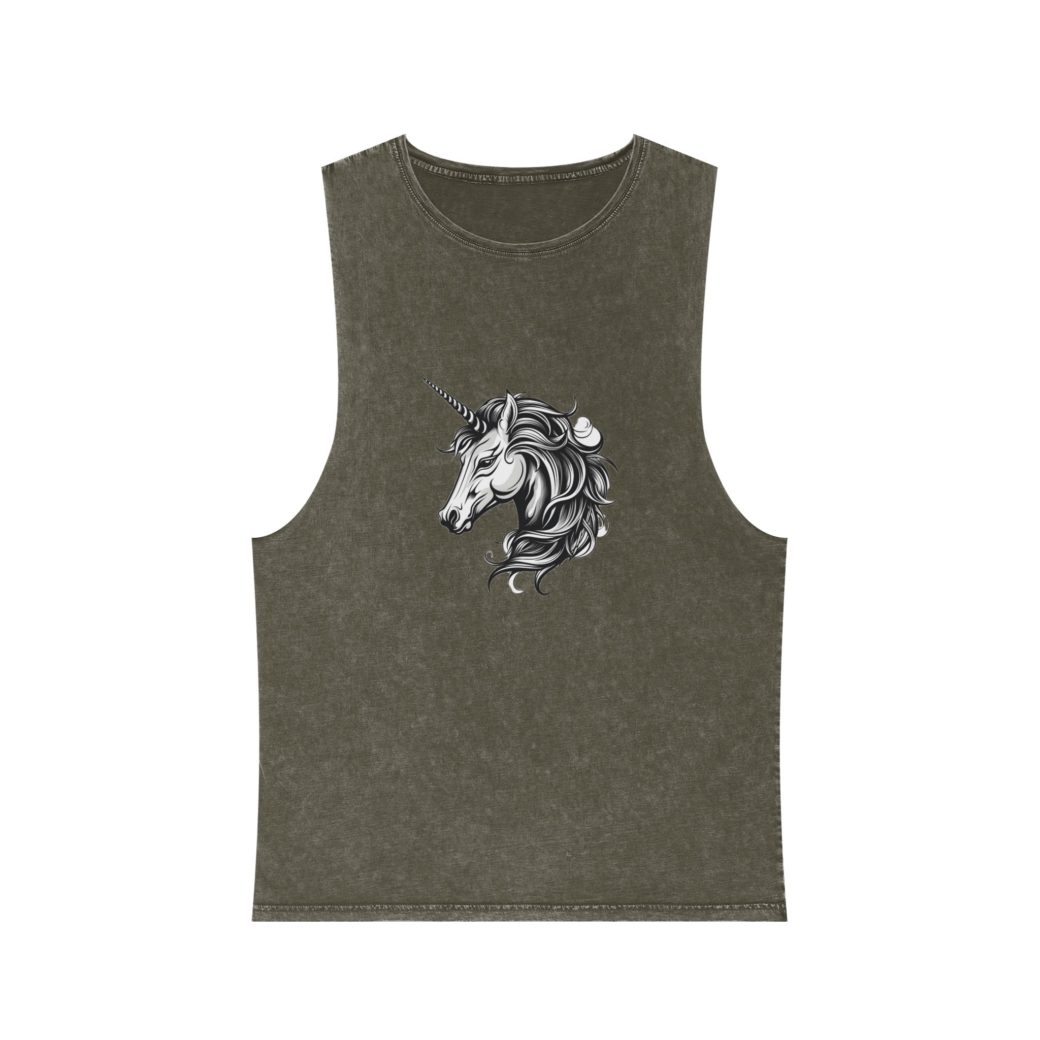 Unicorn Head Tshirt Tattoo Design Dark Art Illustration Isolated White (2) Unisex Stonewash Tank Top - Image 5