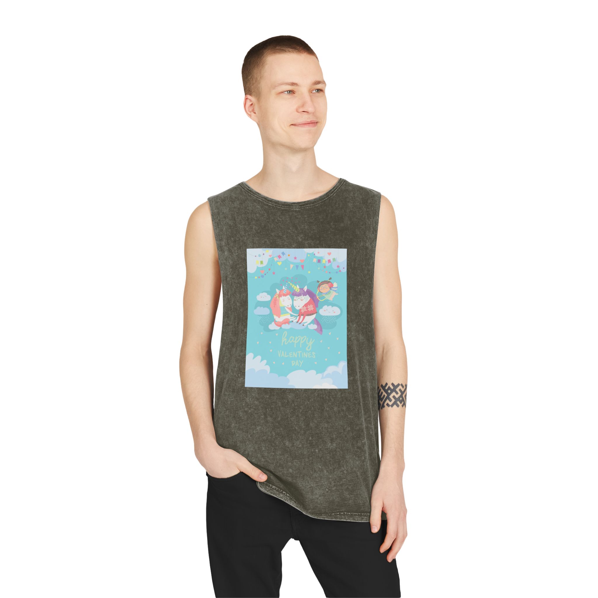 Cute Card With Fairy Unicorns Love Unisex Stonewash Tank Top - Image 7
