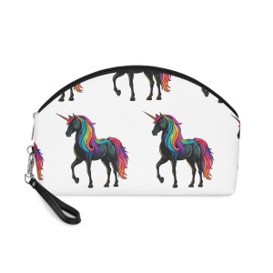 Cartoon Unicorn With Rainbow Mane Horn Generative Ai Makeup Bag