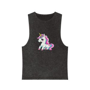 Cartoon Unicorn With Pink Mane Stars Blue Background Generative Ai Unisex Stonewash Tank Top