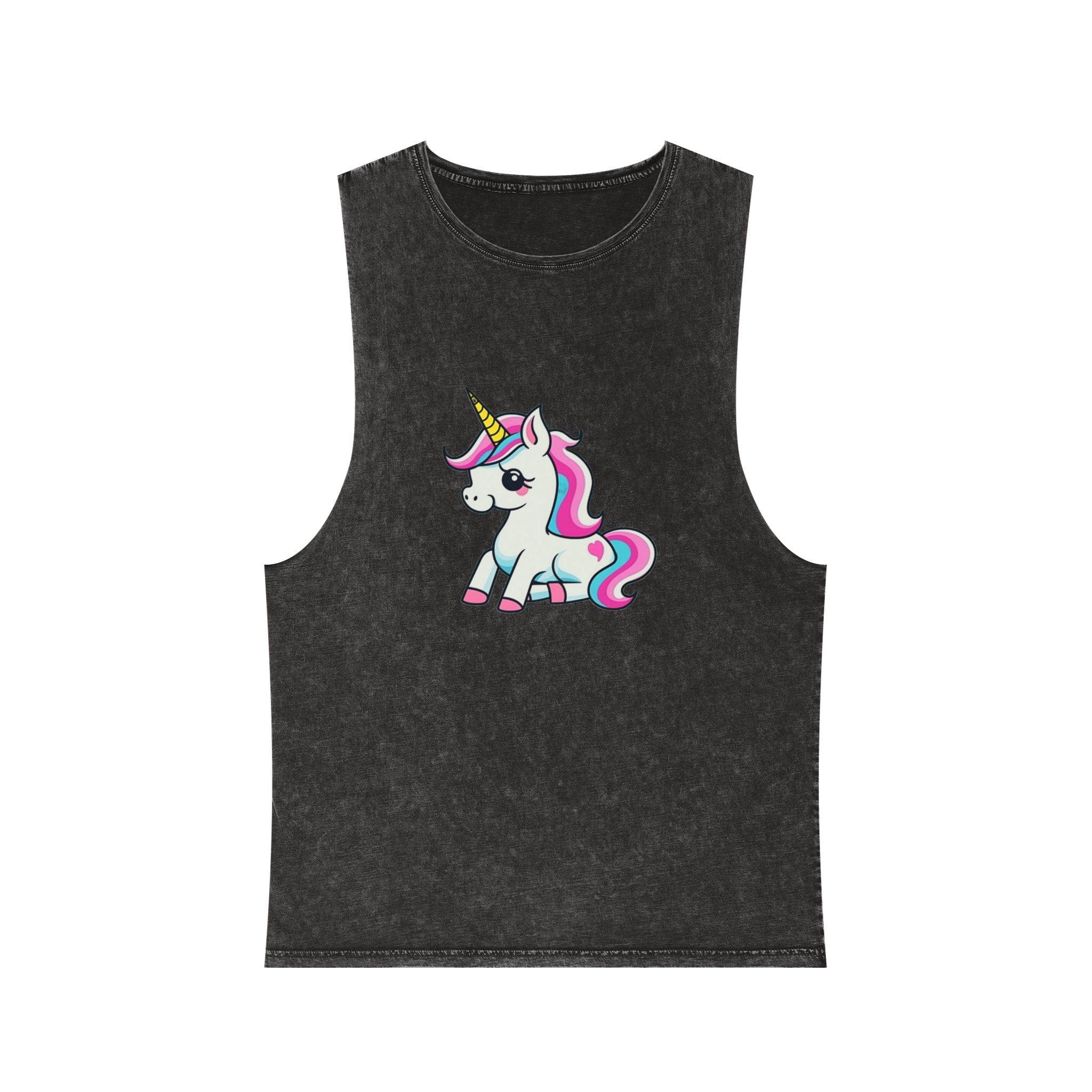 Cartoon Unicorn With Pink Mane Stars Blue Background Generative Ai Unisex Stonewash Tank Top