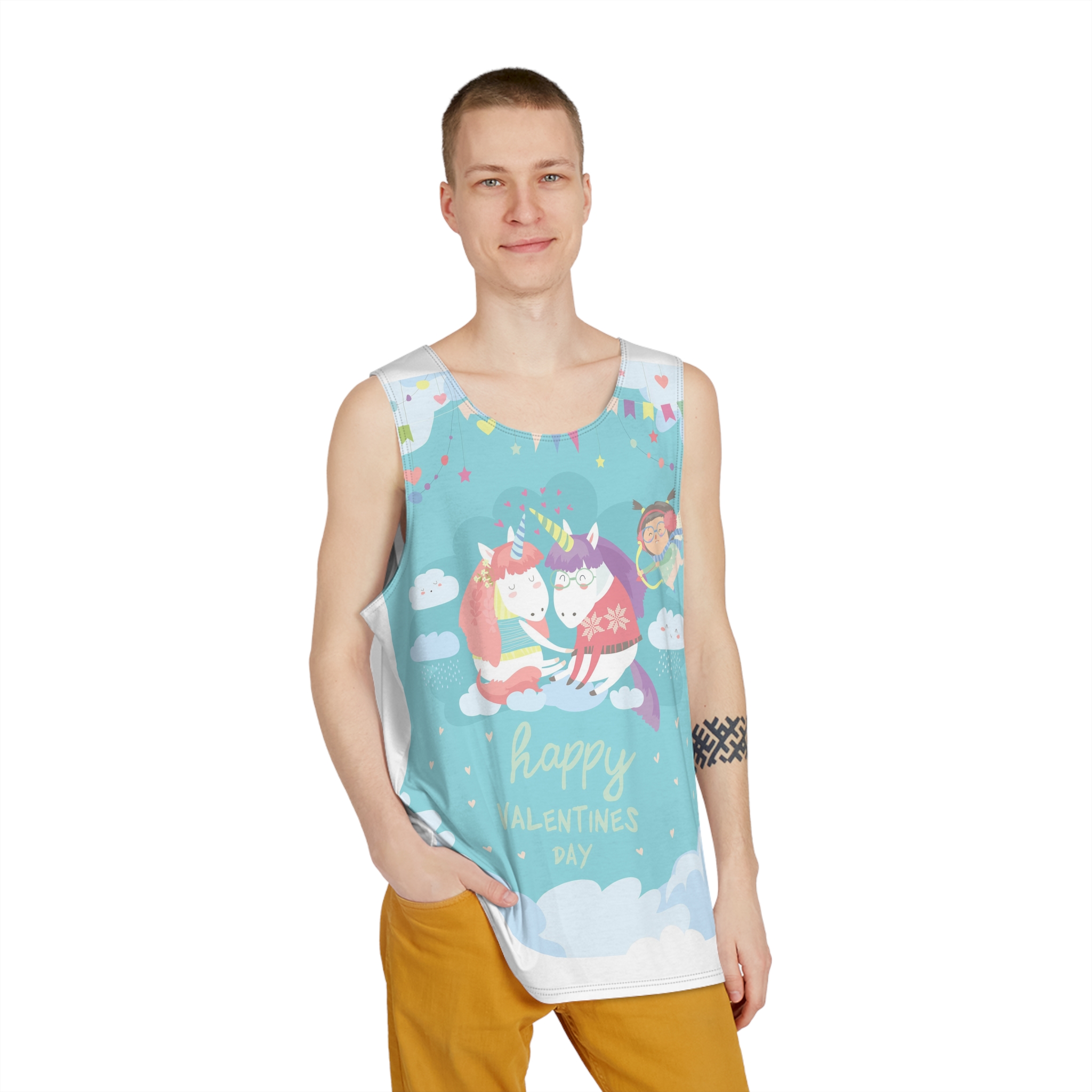 Cute Card With Fairy Unicorns Love Mens Tank Aop - Image 3