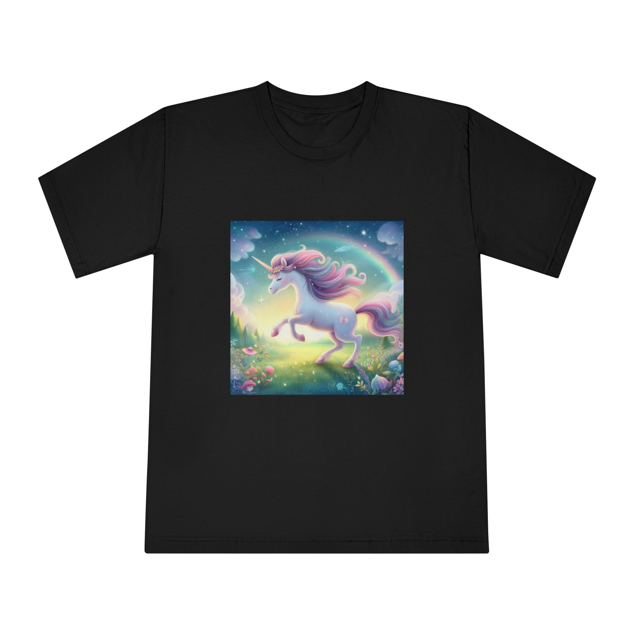 Beautiful Unicorn Running Magical Meadow Unicorn Background Images Whimsical Unicorn (21) Unisex Classic Crewneck T Shirt - Image 5