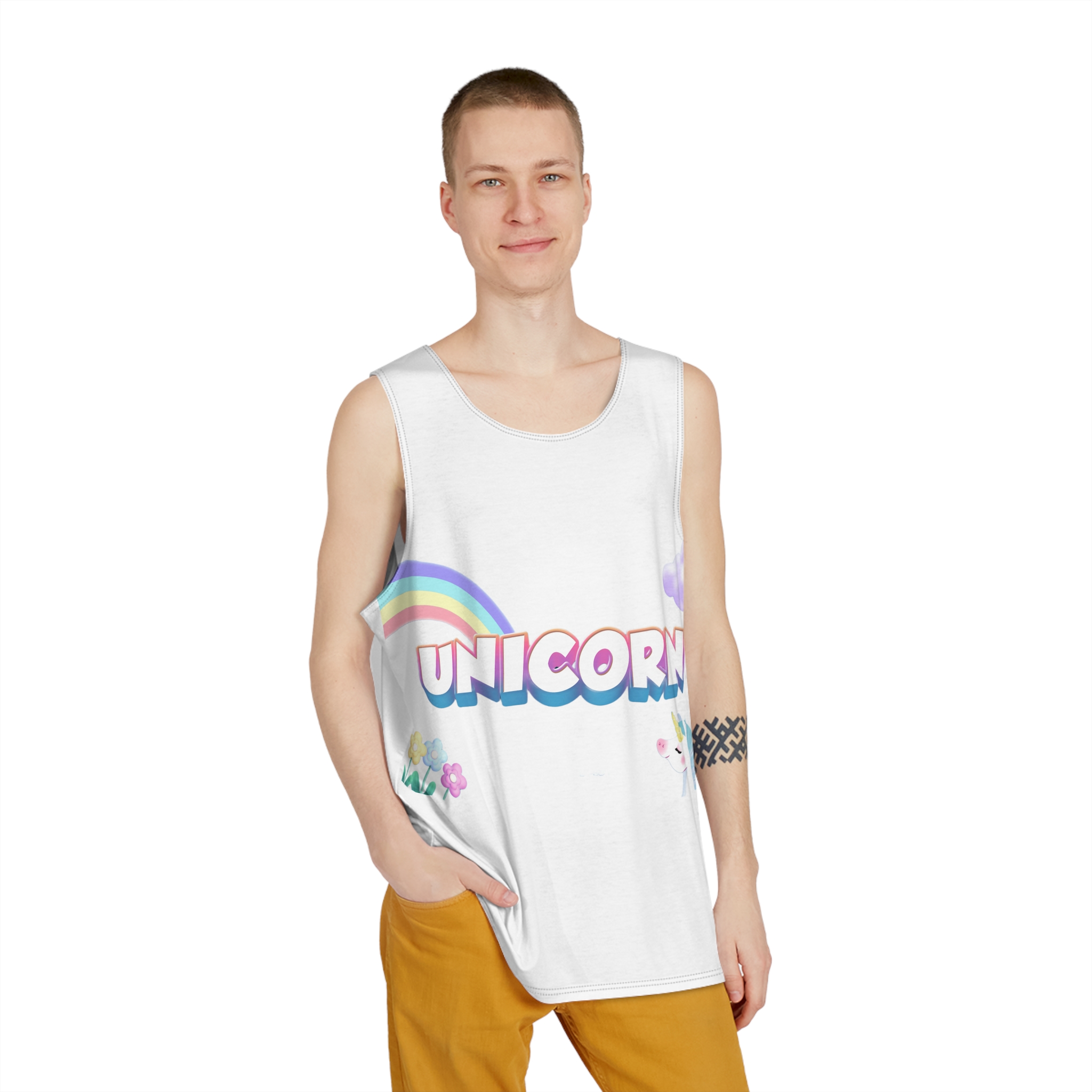 Unicorn Text Effect 1 Mens Tank Aop - Image 3