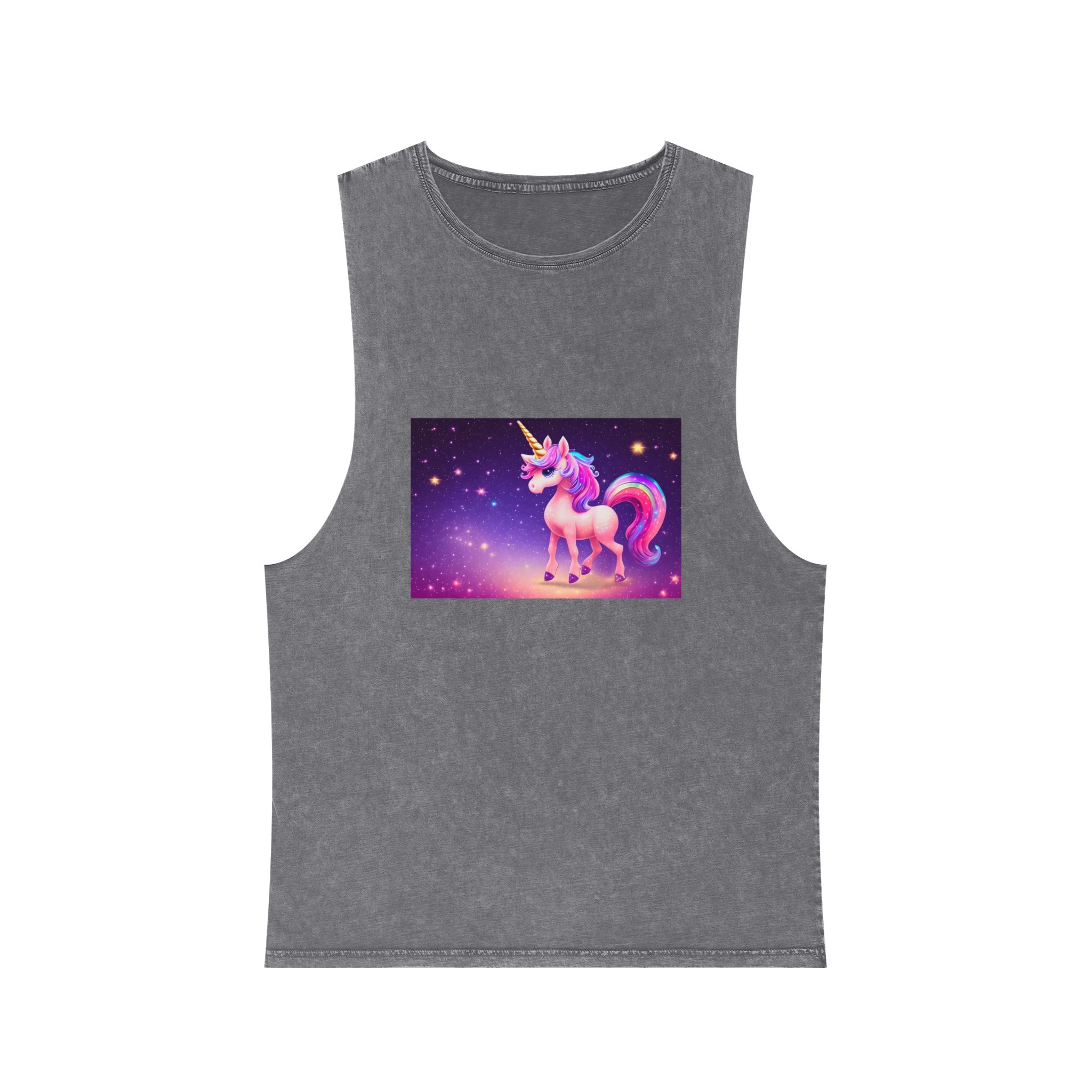 Cute Colorful Magical Adorable Kawaii Unicorn Sparles Violet Background Unisex Stonewash Tank Top - Image 9