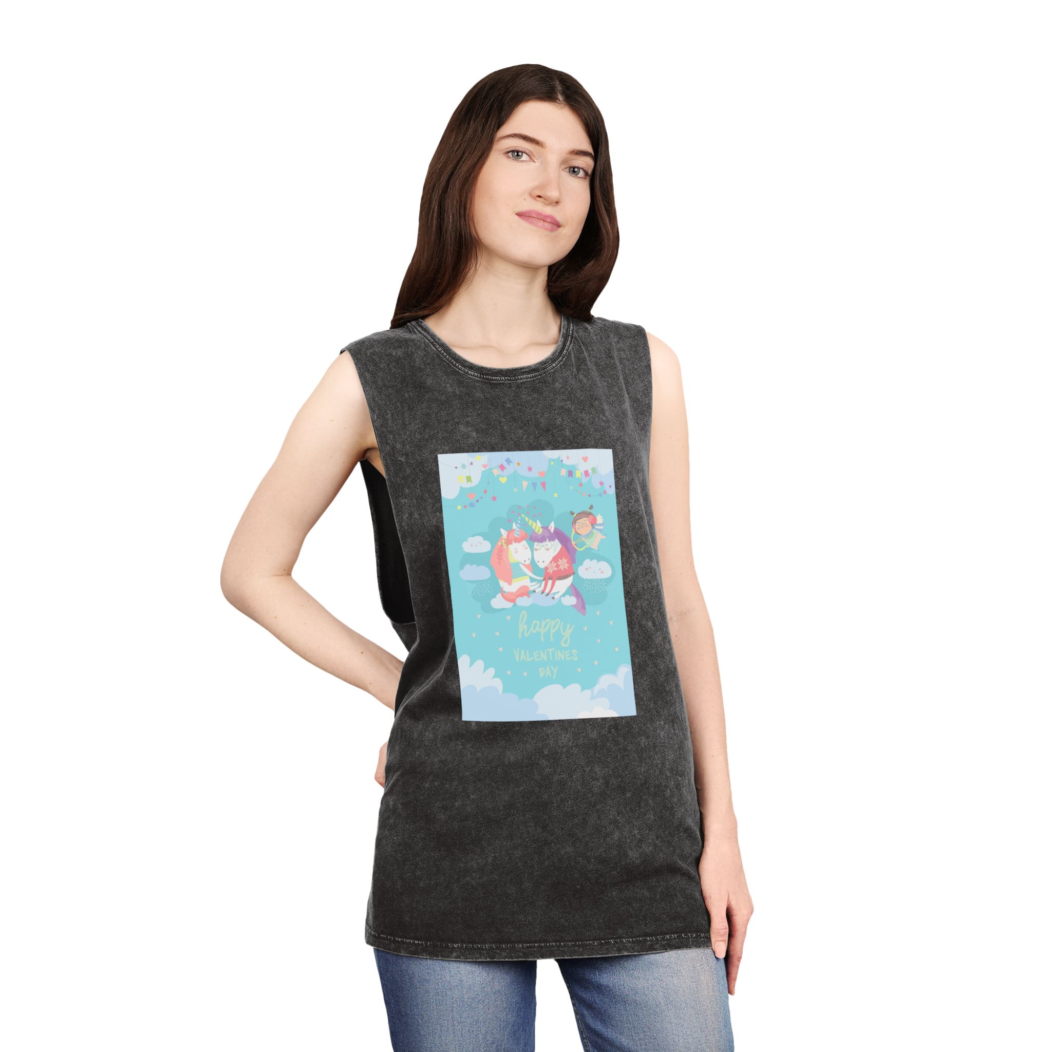 Cute Card With Fairy Unicorns Love Unisex Stonewash Tank Top - Image 4