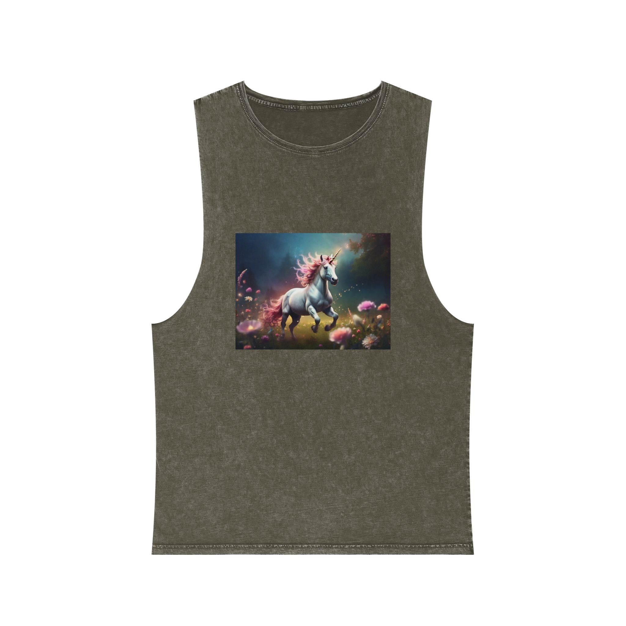 Beautiful Unicorn Running Magical Meadow Unicorn Background Images Whimsical Unicorn (22) Unisex Stonewash Tank Top - Image 5