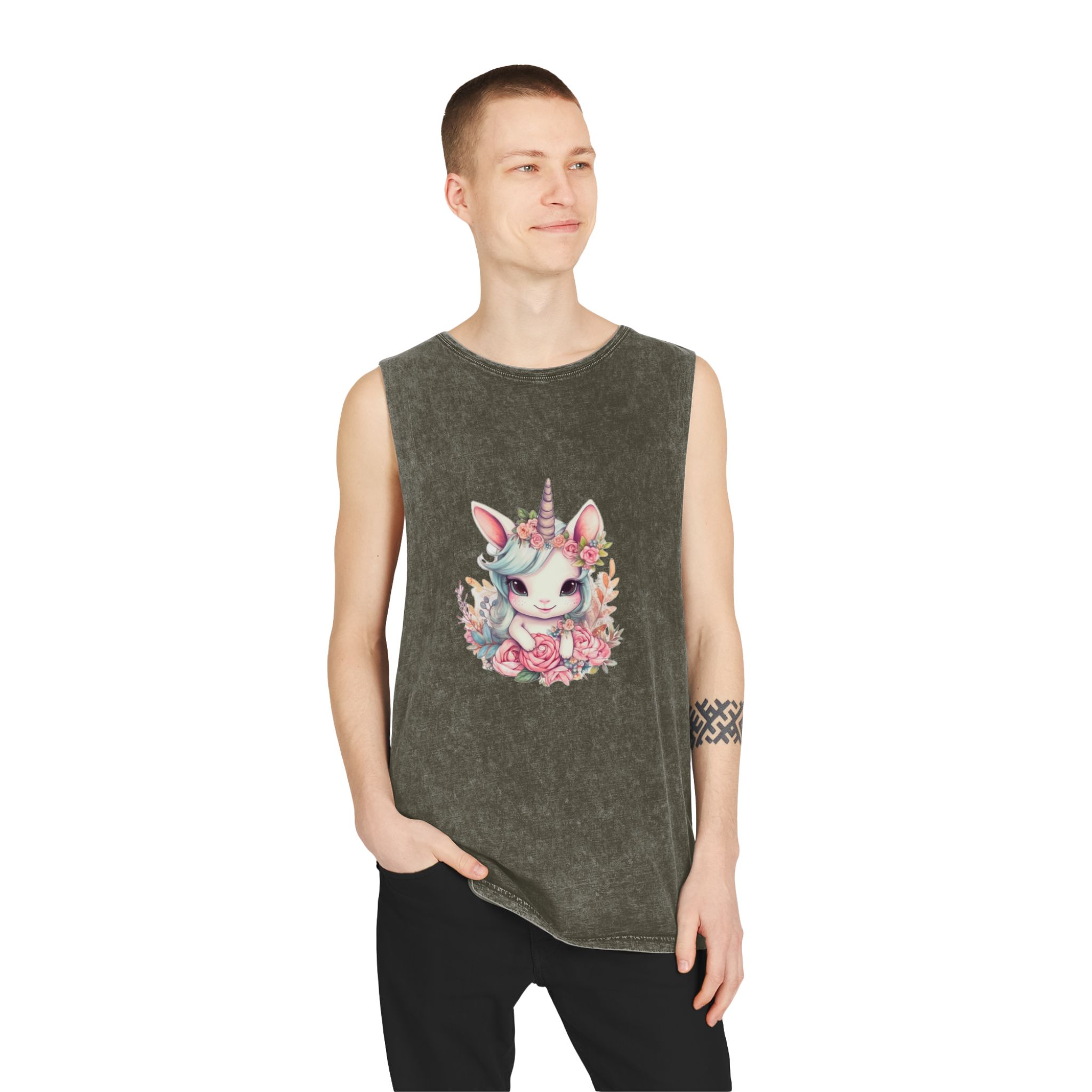 Cute Baby Unicorn Sublimation (1) Unisex Stonewash Tank Top - Image 7