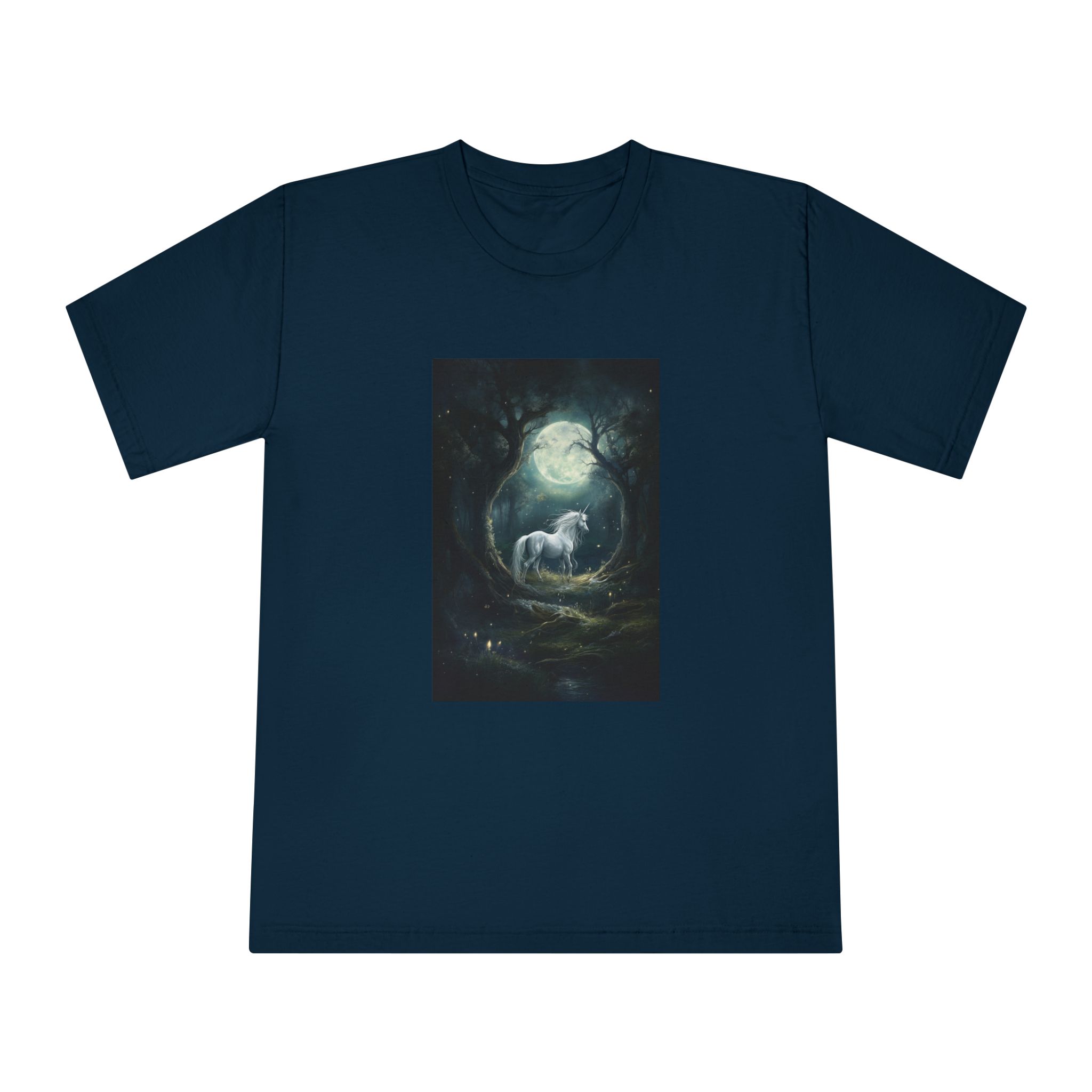 Unicorn Forest With Full Moon Background Unisex Classic Crewneck T Shirt - Image 17