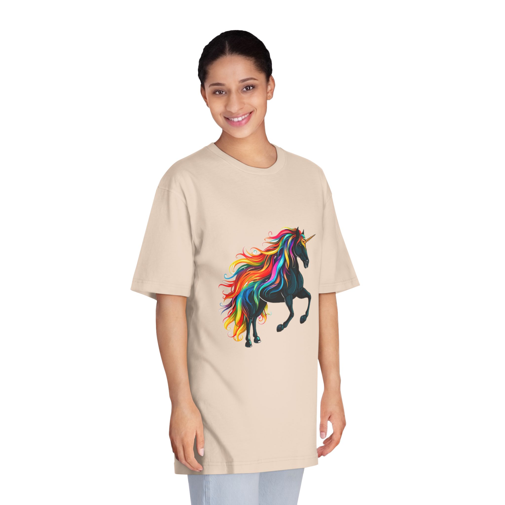 Close Up Black Unicorn With Rainbow Mane Generative Ai Unisex Classic Crewneck T Shirt - Image 11