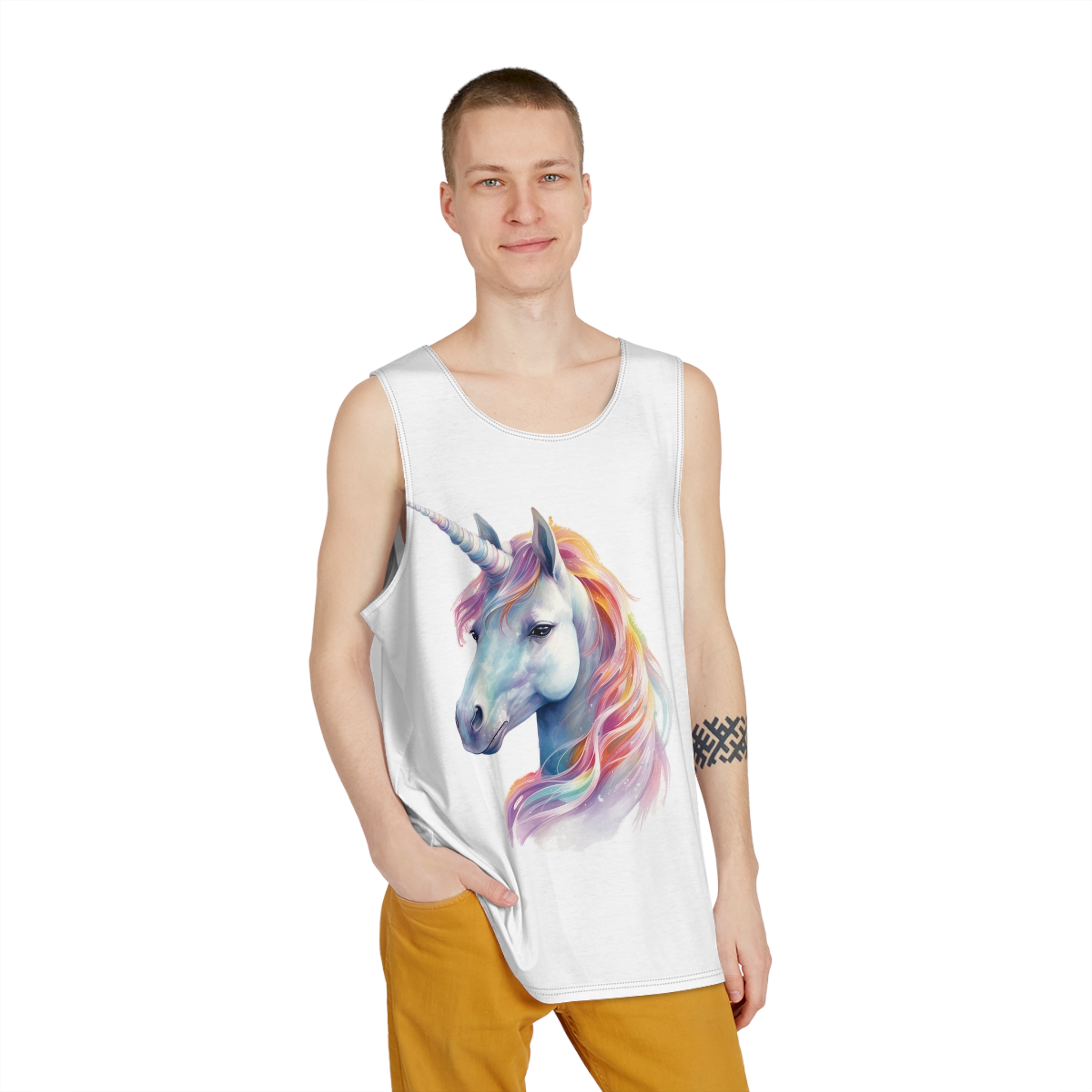 Painting Unicorn With Long Mane Colorful Mane Generative Ai (1) Mens Tank Aop - Image 3
