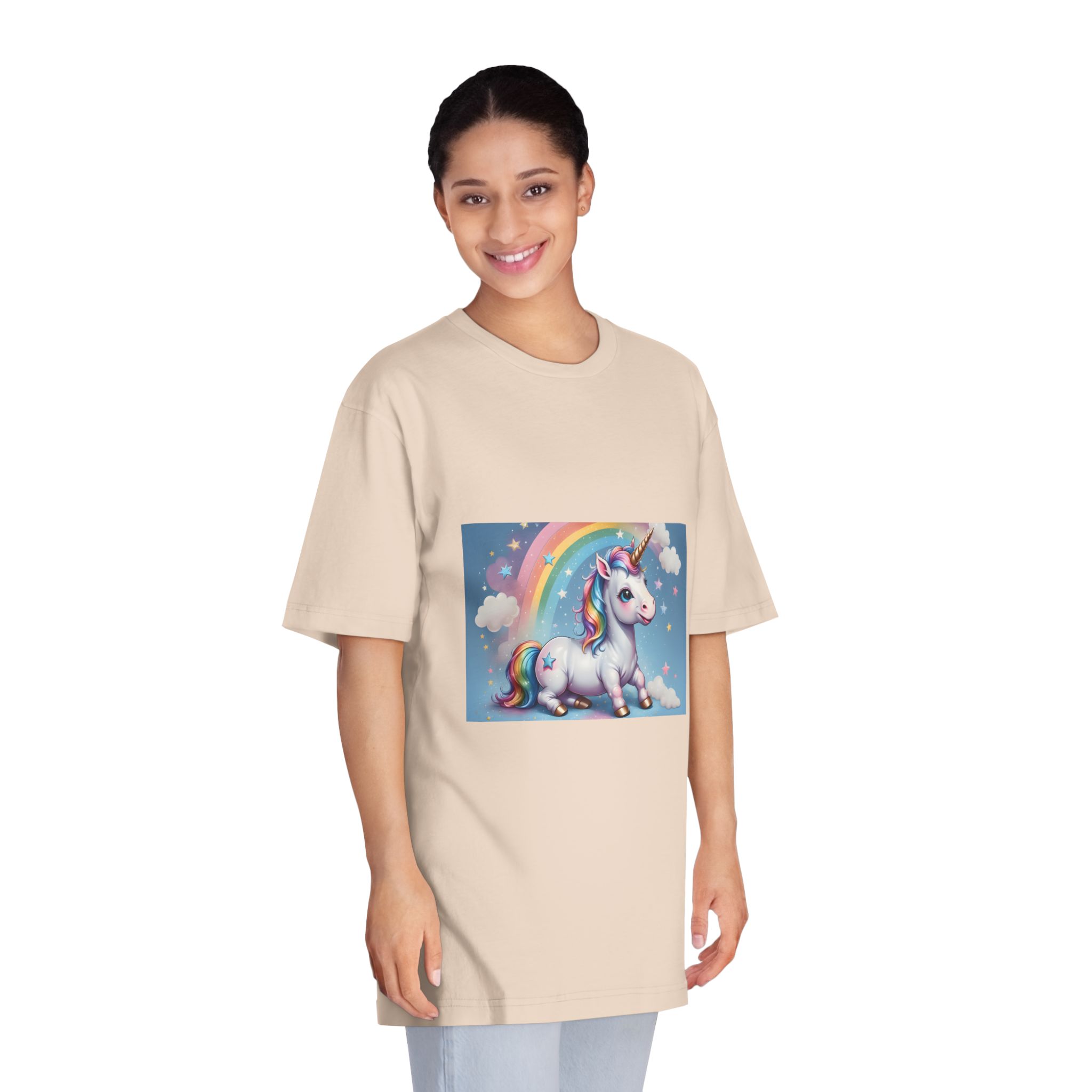 Happy Unicorn Background Sky Rainbow Unisex Classic Crewneck T Shirt - Image 11