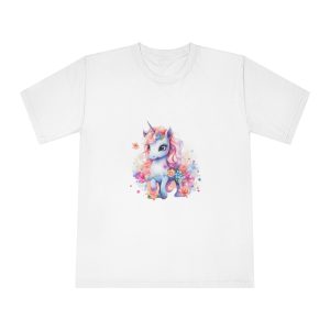 Cute Colorful Magic Unicorn With Flowers Watercolor Style (2) Unisex Classic Crewneck T Shirt