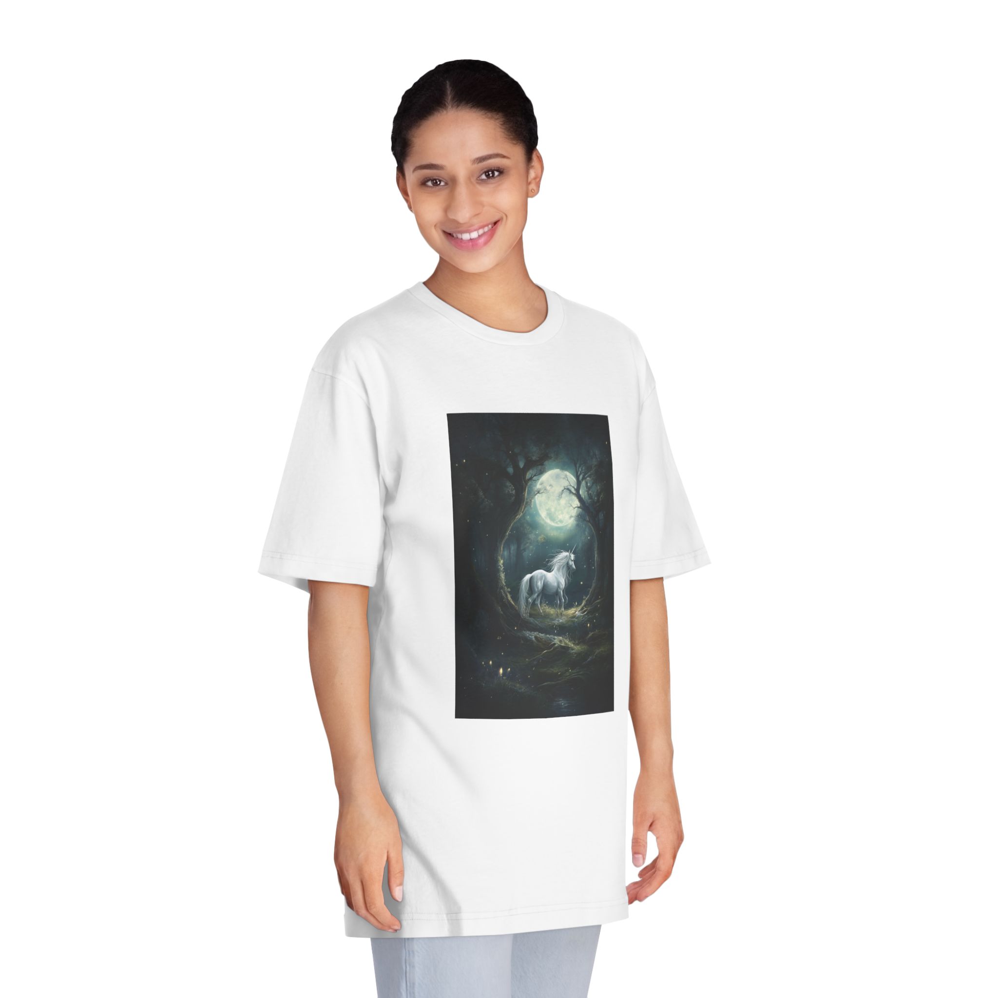 Unicorn Forest With Full Moon Background Unisex Classic Crewneck T Shirt - Image 3